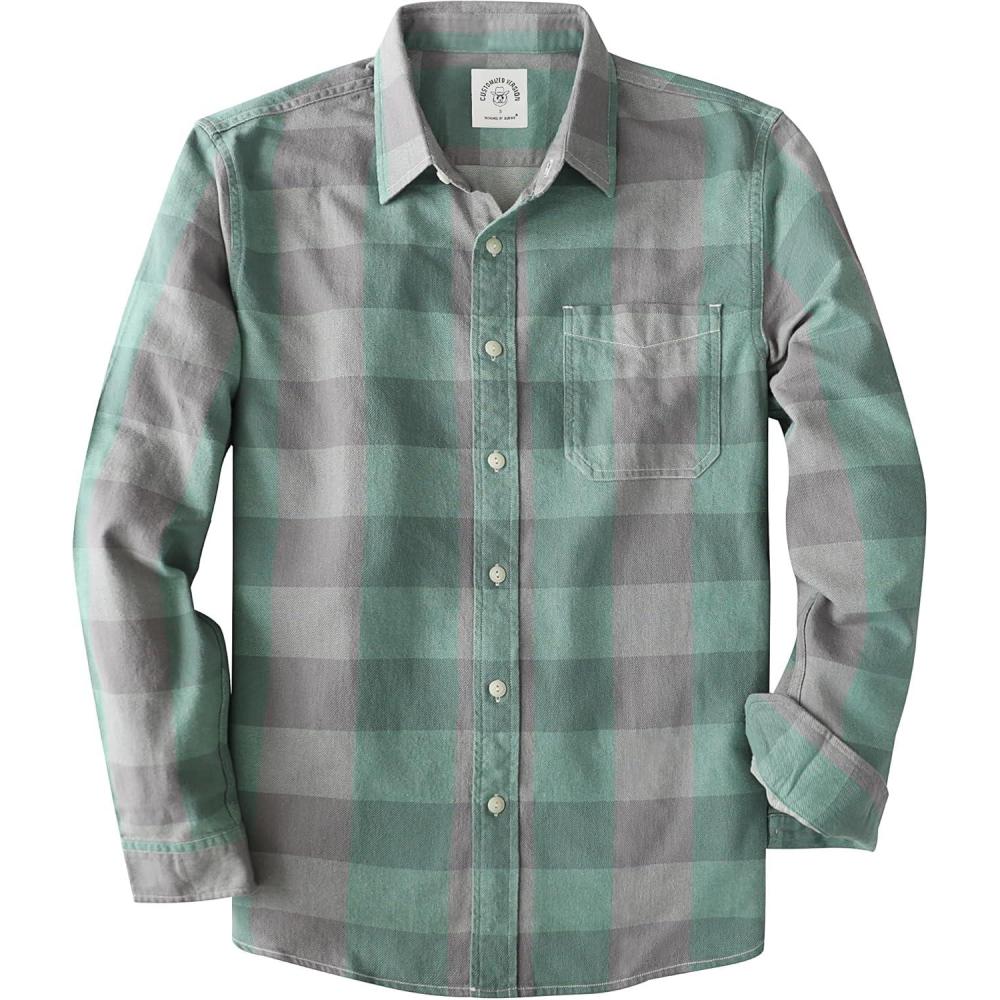 imageDubinik Flannel Shirt for Men 100 Cotton Mens Flannel Shirts Long Sleeve Plaid Soft Casual Button Down Shirt MenGreen Grey