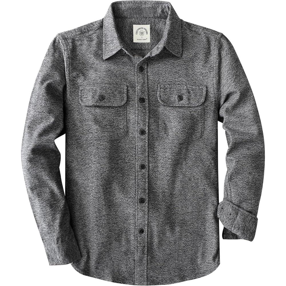 imageDubinik Flannel Shirt for Men 100 Cotton Mens Flannel Shirts Long Sleeve Plaid Soft Casual Button Down Shirt MenGrey