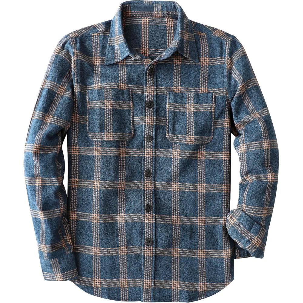 imageDubinik Flannel Shirt for Men 100 Cotton Mens Flannel Shirts Long Sleeve Plaid Soft Casual Button Down Shirt MenYellow Blue