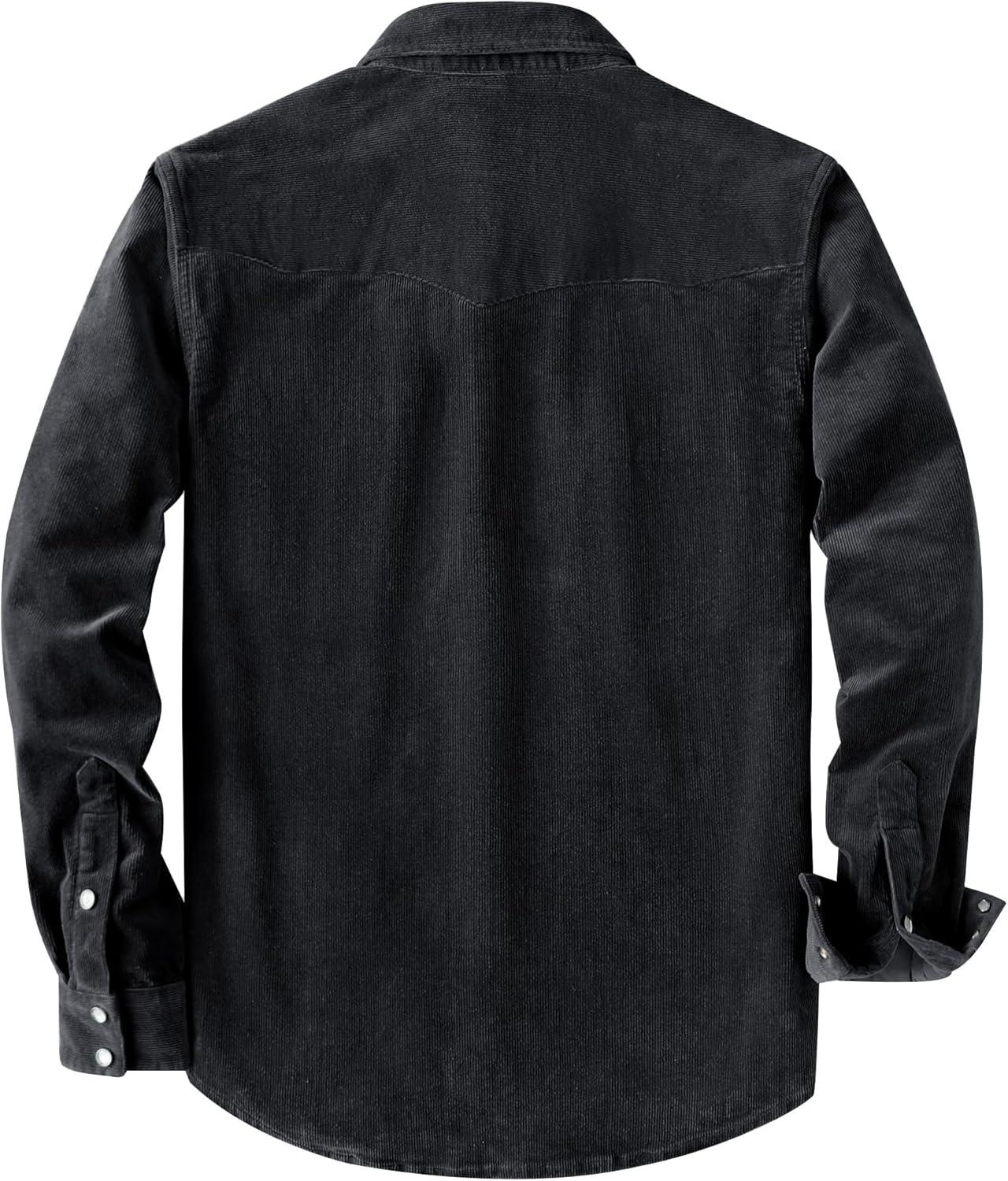 image:imageDubinik Corduroy Jacket Men 2 Pockets Casual Cotton Pearl Snap Western Work Shirts Vintage Long SleeveBlack