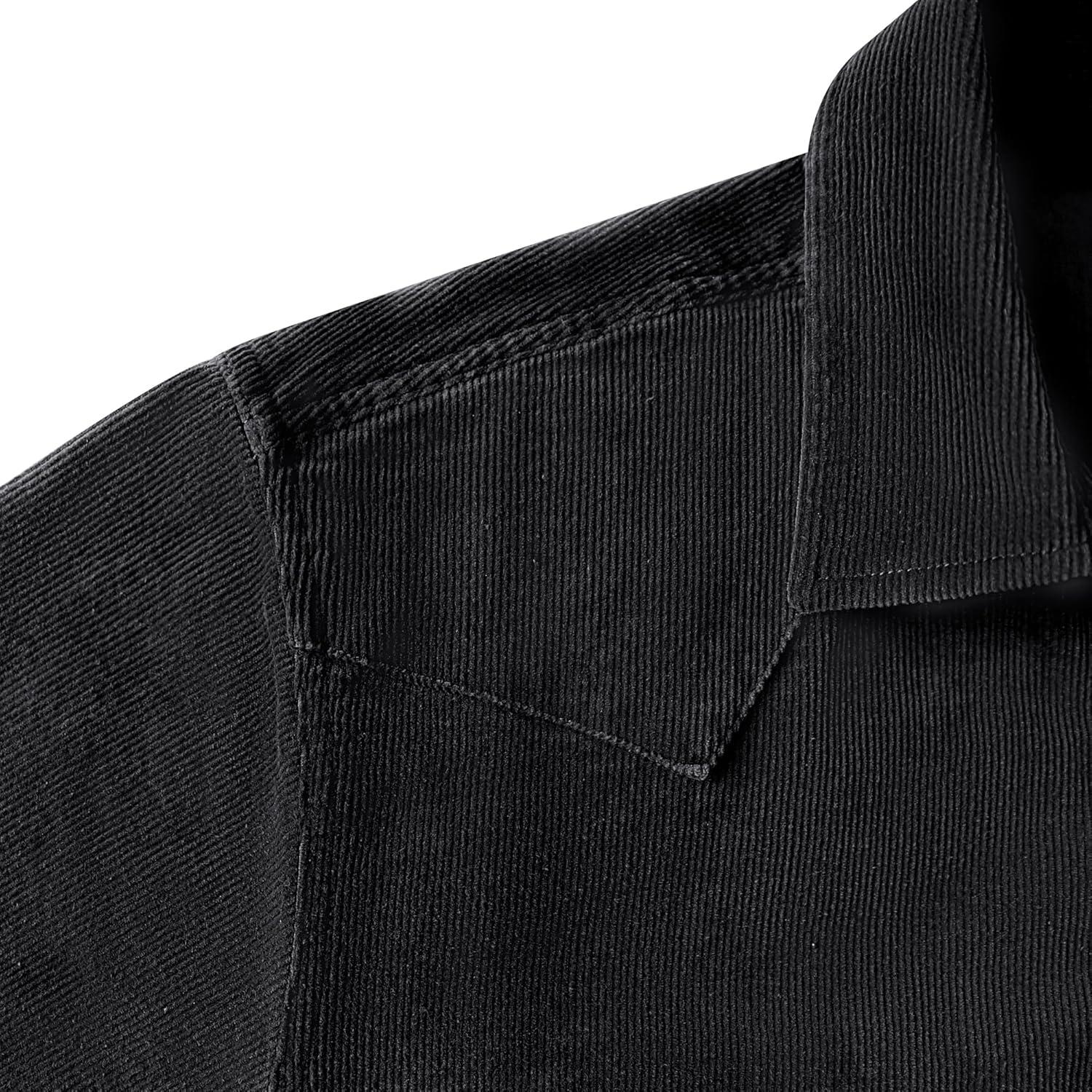 image:imageDubinik Corduroy Jacket Men 2 Pockets Casual Cotton Pearl Snap Western Work Shirts Vintage Long SleeveBlack
