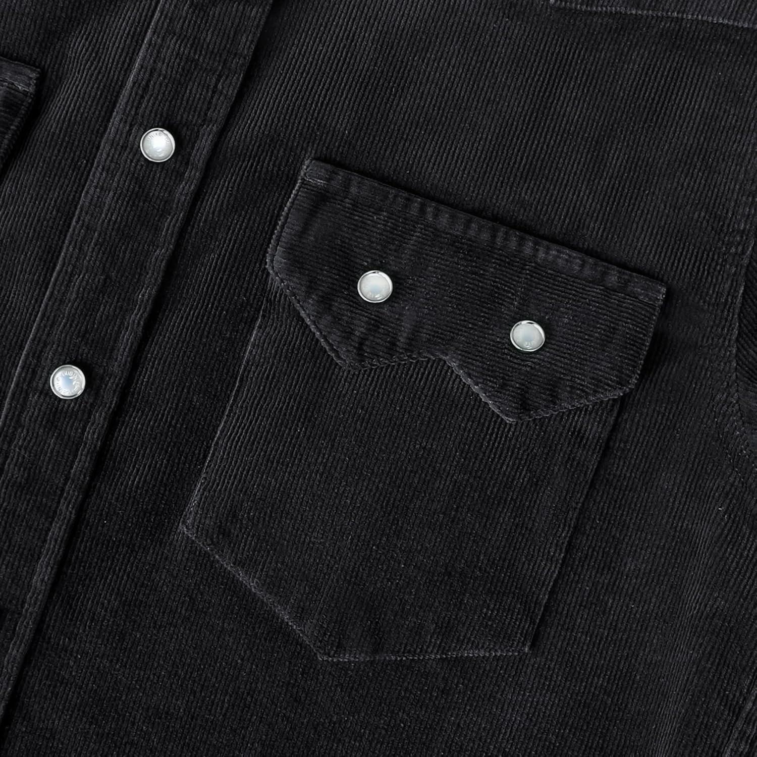 image:imageDubinik Corduroy Jacket Men 2 Pockets Casual Cotton Pearl Snap Western Work Shirts Vintage Long SleeveBlack