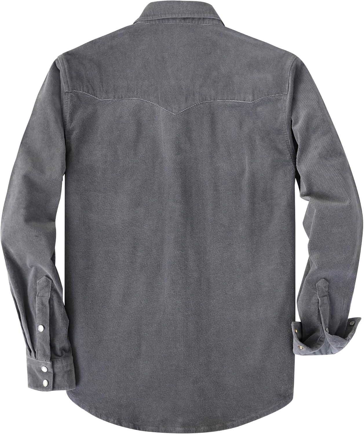image:imageDubinik Corduroy Jacket Men 2 Pockets Casual Cotton Pearl Snap Western Work Shirts Vintage Long SleeveGray