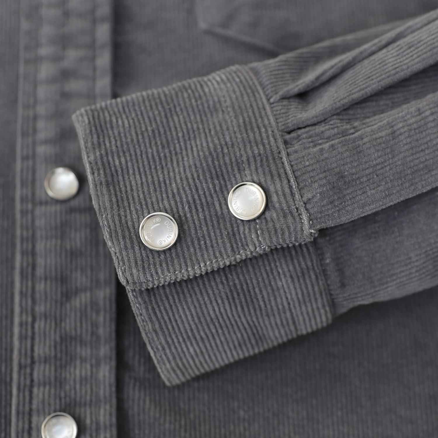 image:imageDubinik Corduroy Jacket Men 2 Pockets Casual Cotton Pearl Snap Western Work Shirts Vintage Long SleeveGray