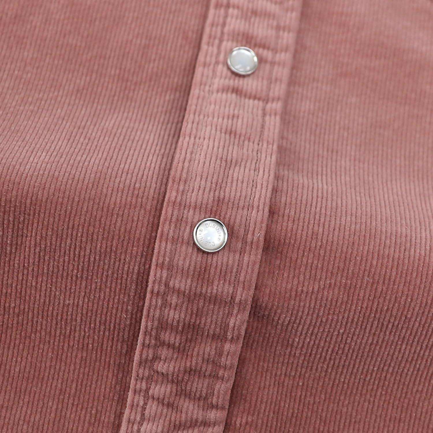 image:imageDubinik Corduroy Jacket Men 2 Pockets Casual Cotton Pearl Snap Western Work Shirts Vintage Long SleevePink