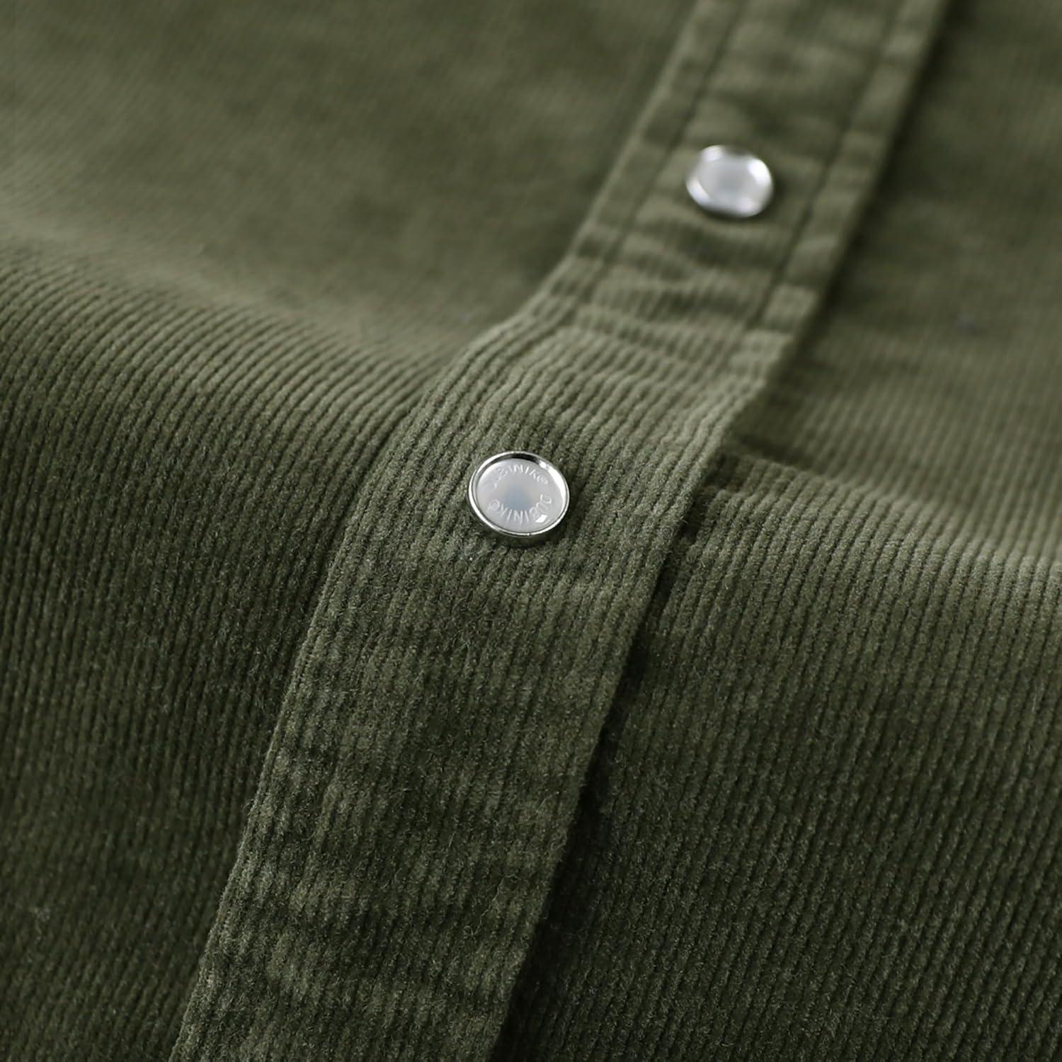 image:imageDubinik 10 oz Ultra Heavyweight Corduroy Pearl Snap Shirt Men Western Vintage Jacket Long Sleeve Casual Cotton 2 PocketsArmy Green