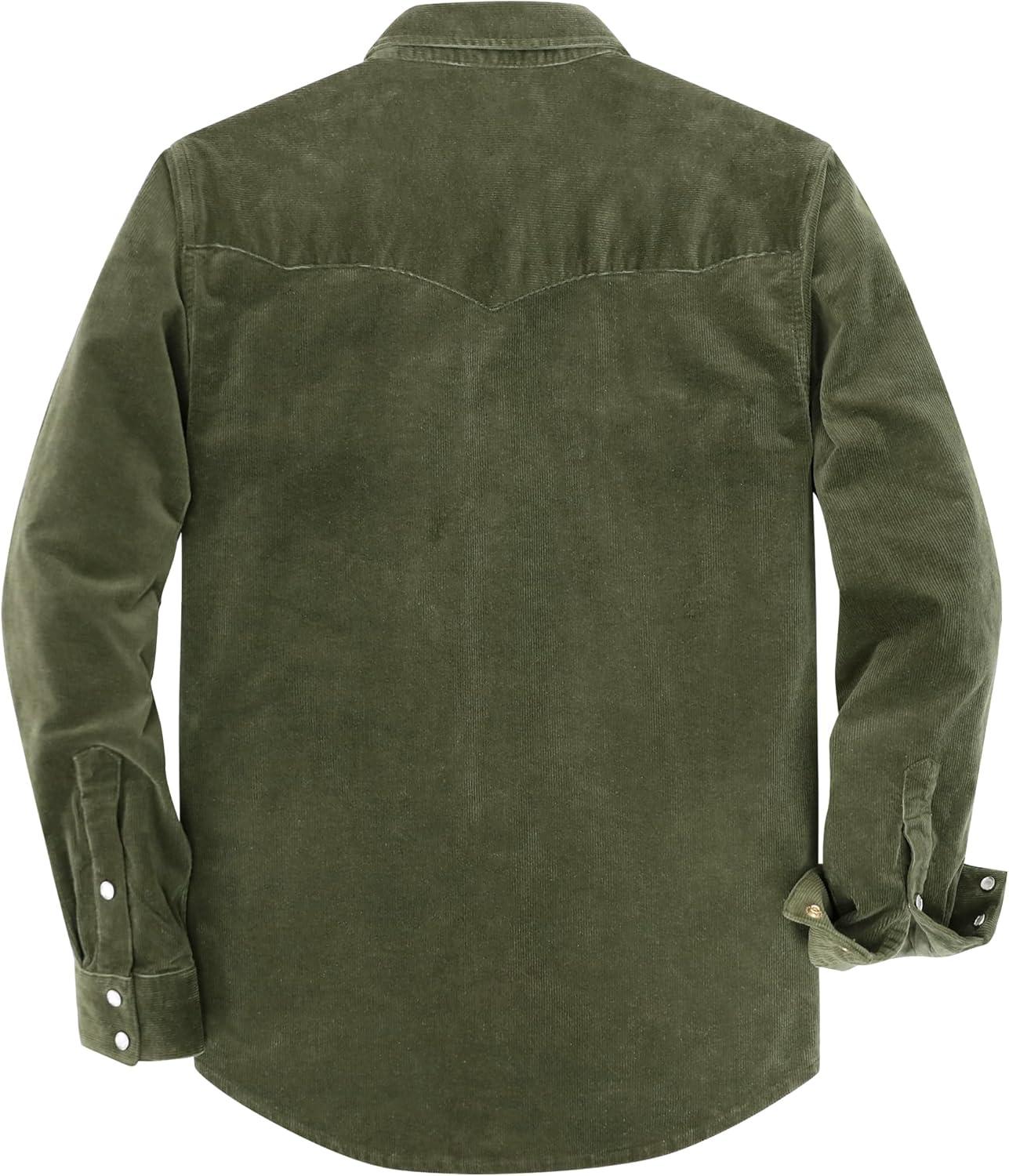 image:imageDubinik 10 oz Ultra Heavyweight Corduroy Pearl Snap Shirt Men Western Vintage Jacket Long Sleeve Casual Cotton 2 PocketsArmy Green
