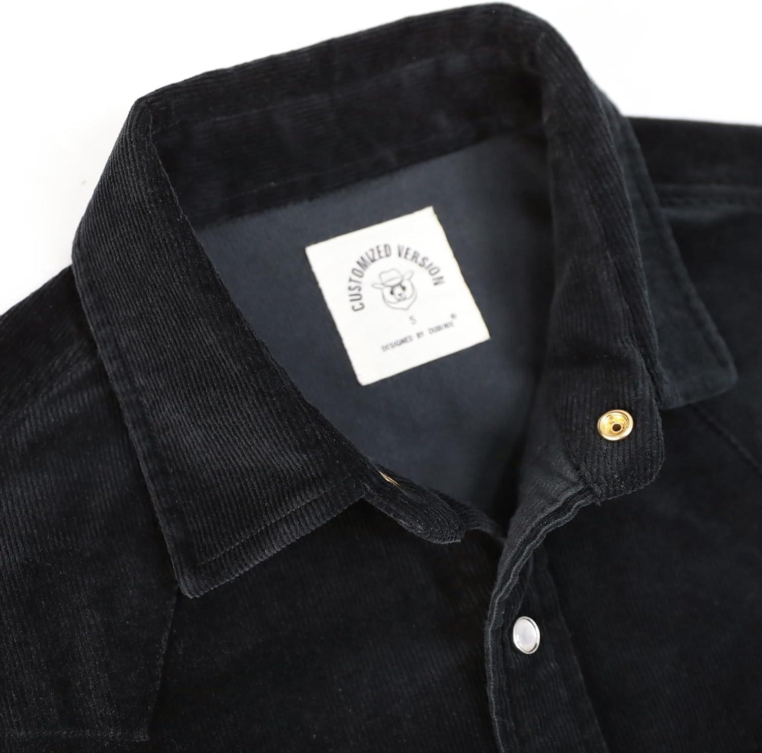 image:imageDubinik 10 oz Ultra Heavyweight Corduroy Pearl Snap Shirt Men Western Vintage Jacket Long Sleeve Casual Cotton 2 PocketsBlack