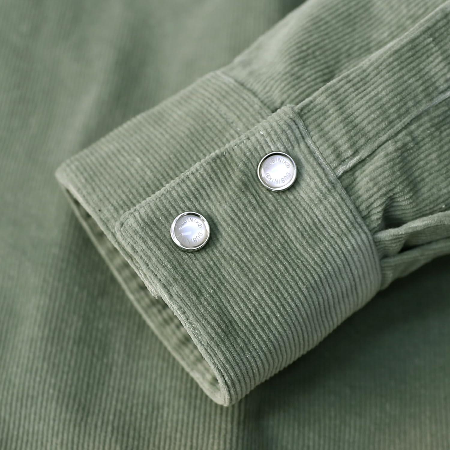 image:imageDubinik 10 oz Ultra Heavyweight Corduroy Pearl Snap Shirt Men Western Vintage Jacket Long Sleeve Casual Cotton 2 PocketsLight Green