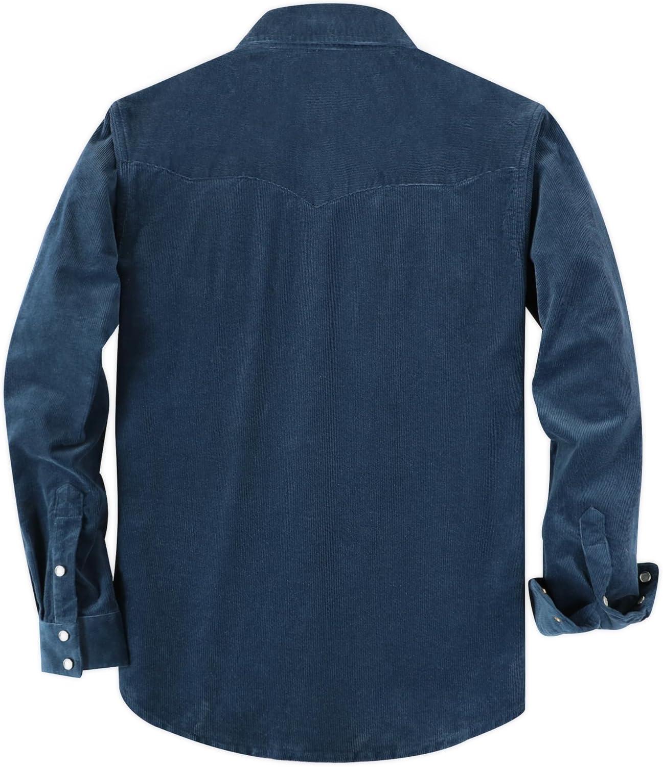 image:imageDubinik 10 oz Ultra Heavyweight Corduroy Pearl Snap Shirt Men Western Vintage Jacket Long Sleeve Casual Cotton 2 PocketsNavy Blue