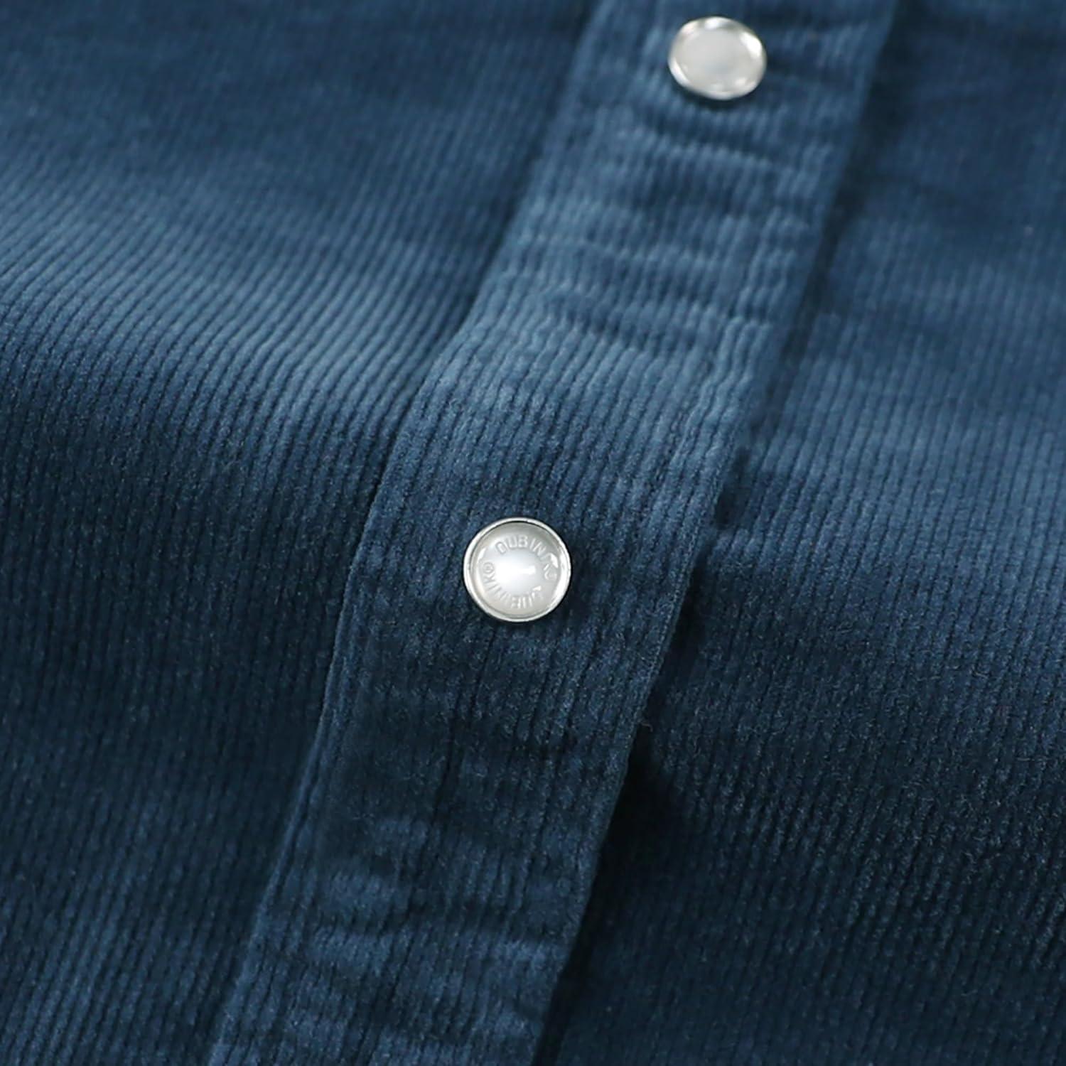 image:imageDubinik 10 oz Ultra Heavyweight Corduroy Pearl Snap Shirt Men Western Vintage Jacket Long Sleeve Casual Cotton 2 PocketsNavy Blue