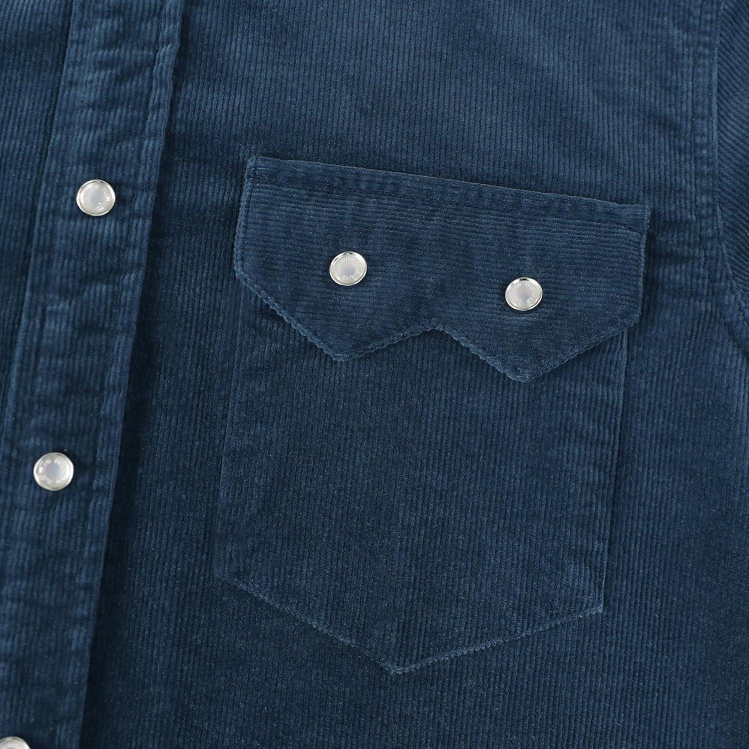 image:imageDubinik 10 oz Ultra Heavyweight Corduroy Pearl Snap Shirt Men Western Vintage Jacket Long Sleeve Casual Cotton 2 PocketsNavy Blue