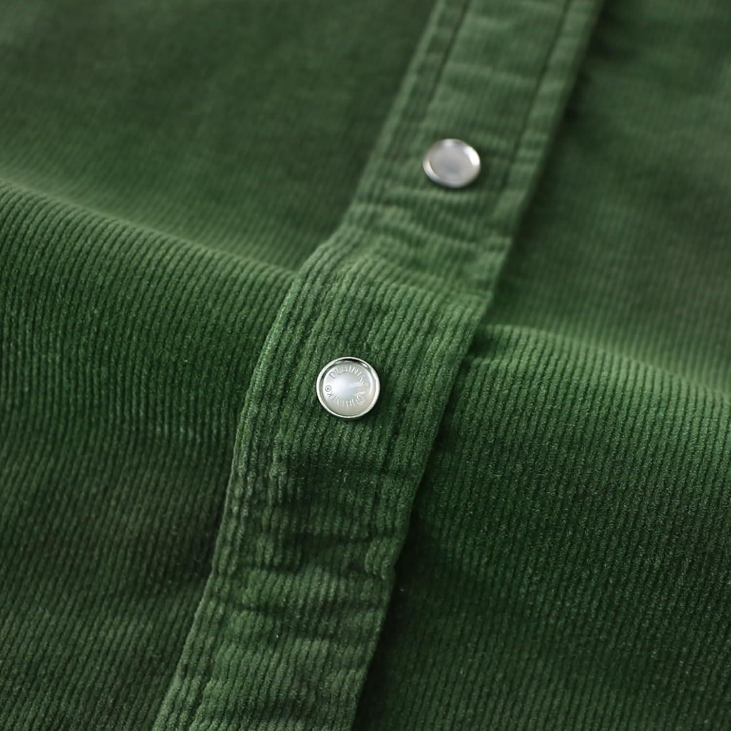 image:imageDubinik 10 oz Ultra Heavyweight Corduroy Pearl Snap Shirt Men Western Vintage Jacket Long Sleeve Casual Cotton 2 PocketsOlive Green