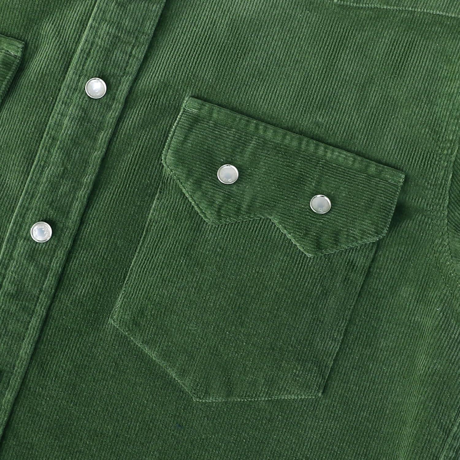 image:imageDubinik 10 oz Ultra Heavyweight Corduroy Pearl Snap Shirt Men Western Vintage Jacket Long Sleeve Casual Cotton 2 PocketsOlive Green