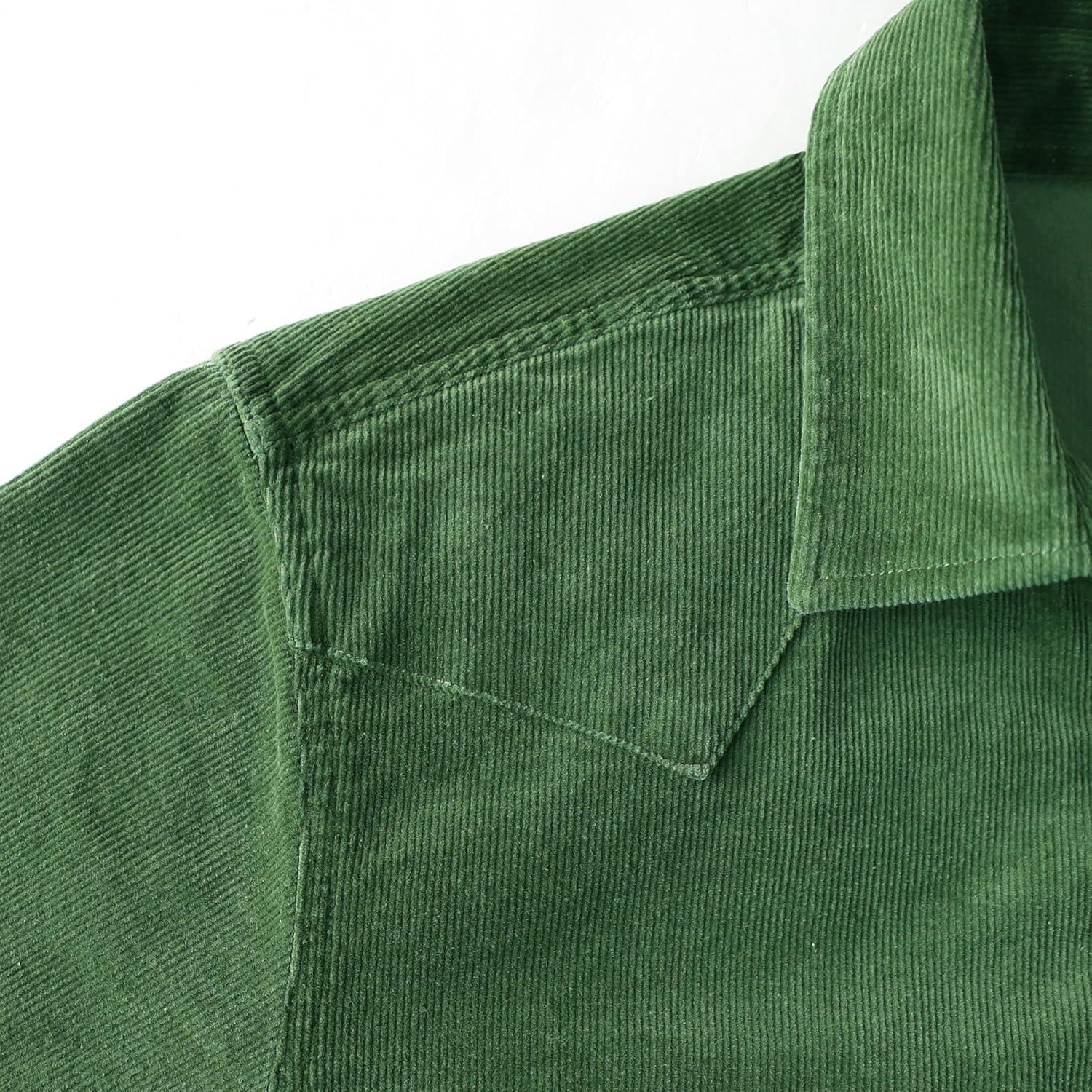 image:imageDubinik 10 oz Ultra Heavyweight Corduroy Pearl Snap Shirt Men Western Vintage Jacket Long Sleeve Casual Cotton 2 PocketsOlive Green