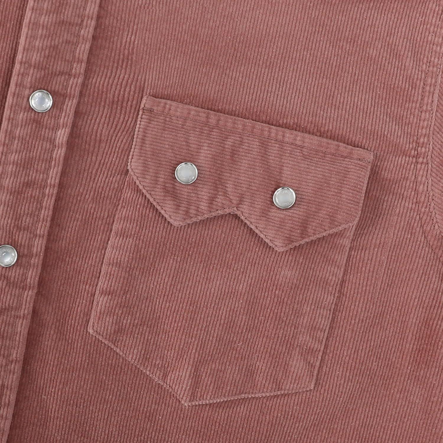 image:imageDubinik 10 oz Ultra Heavyweight Corduroy Pearl Snap Shirt Men Western Vintage Jacket Long Sleeve Casual Cotton 2 PocketsPink