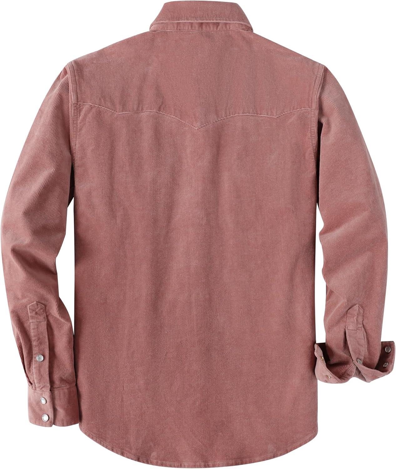 image:imageDubinik 10 oz Ultra Heavyweight Corduroy Pearl Snap Shirt Men Western Vintage Jacket Long Sleeve Casual Cotton 2 PocketsPink