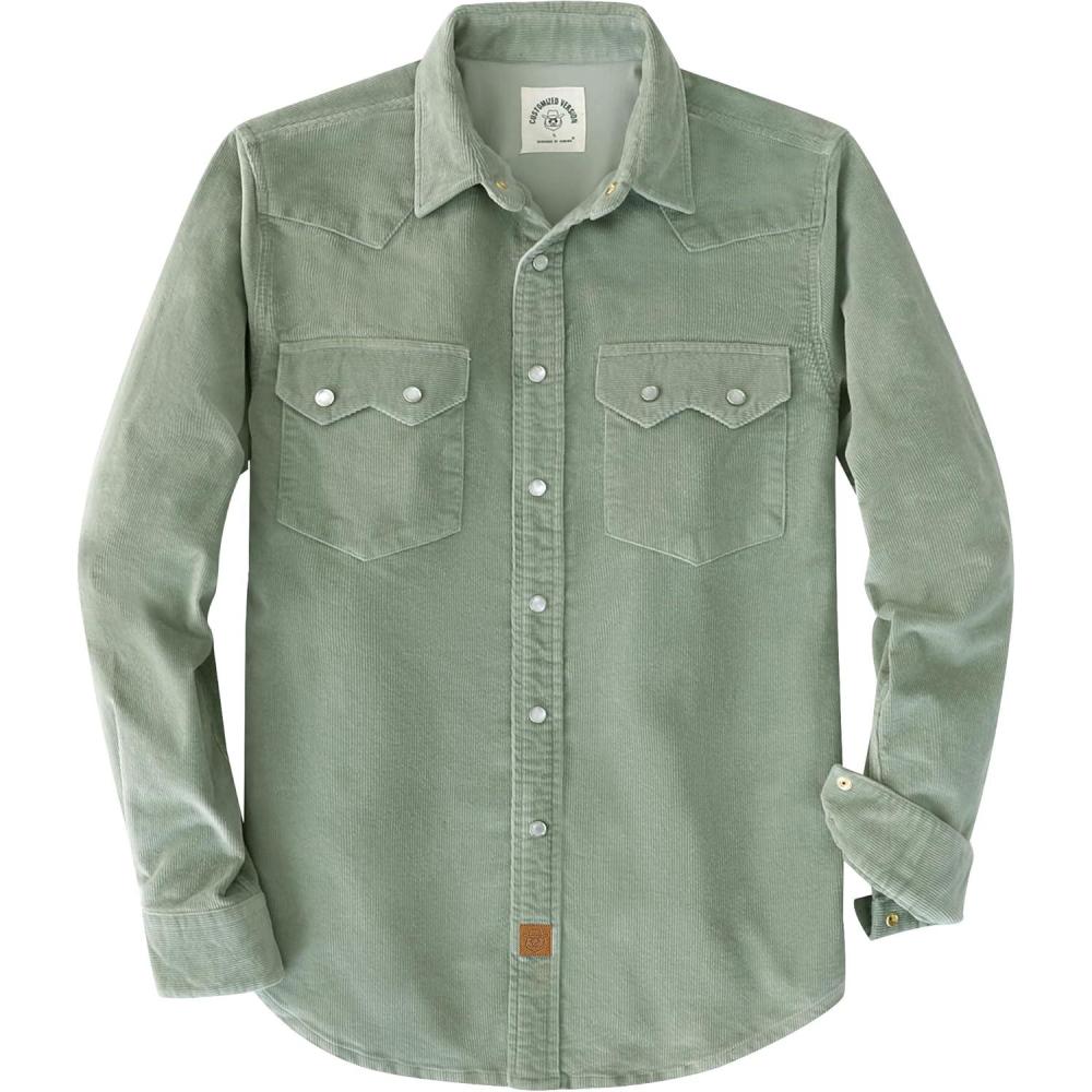 image:imageDubinik 10 oz Ultra Heavyweight Corduroy Pearl Snap Shirt Men Western Vintage Jacket Long Sleeve Casual Cotton 2 PocketsLight Green