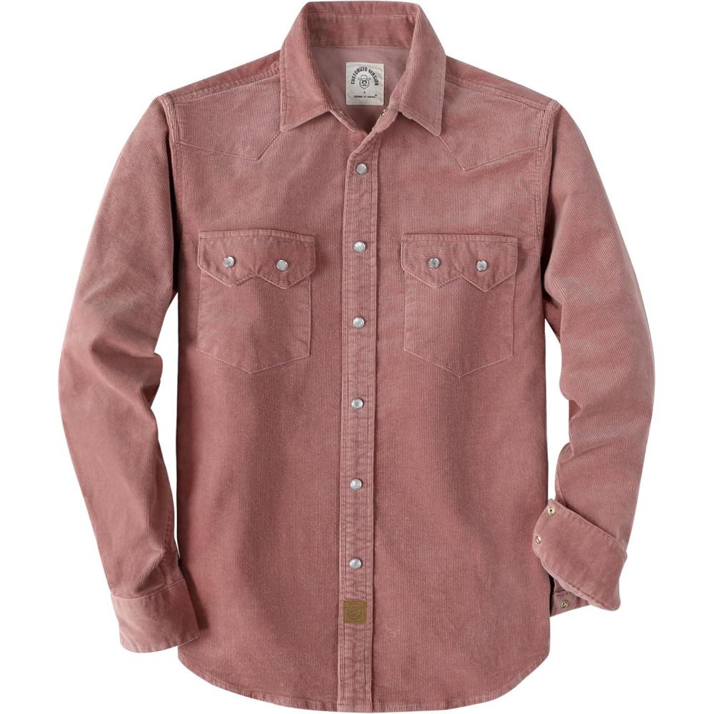 image:imageDubinik 10 oz Ultra Heavyweight Corduroy Pearl Snap Shirt Men Western Vintage Jacket Long Sleeve Casual Cotton 2 PocketsPink