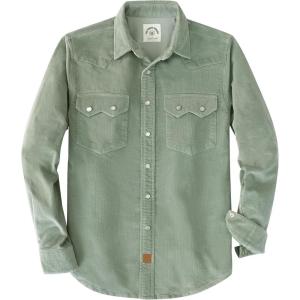 image:imageDubinik 10 oz Ultra Heavyweight Corduroy Pearl Snap Shirt Men Western Vintage Jacket Long Sleeve Casual Cotton 2 PocketsLight Green