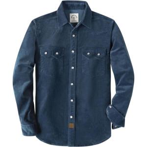 image:imageDubinik 10 oz Ultra Heavyweight Corduroy Pearl Snap Shirt Men Western Vintage Jacket Long Sleeve Casual Cotton 2 PocketsNavy Blue