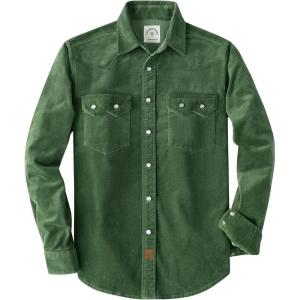 image:imageDubinik 10 oz Ultra Heavyweight Corduroy Pearl Snap Shirt Men Western Vintage Jacket Long Sleeve Casual Cotton 2 PocketsOlive Green