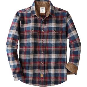 image:imageDubinik 13oz Ultra Heavyweight Mens Flannel Shirts Long Sleeve Casual Button Down Pocket Soft Warm Cotton ShirtRed Blue and White