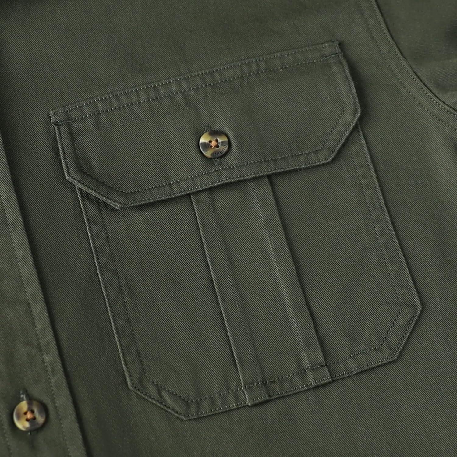 image:imageDubinik Mens Short Sleeve Button Down Shirts 2 Pocket Casual Vintage Cotton Button up Comfortable Western Heavyweight WorkArmy Green
