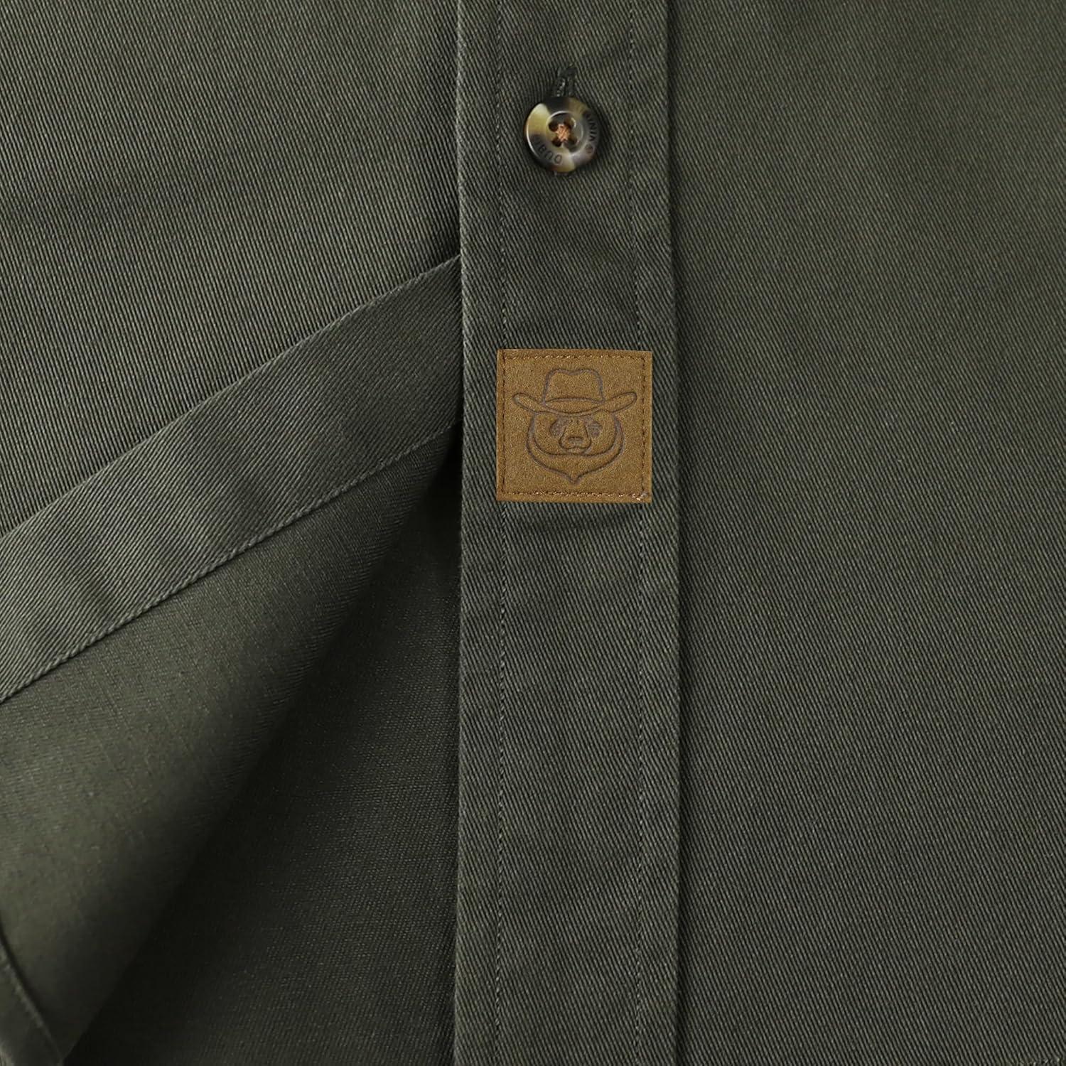 image:imageDubinik Mens Short Sleeve Button Down Shirts 2 Pocket Casual Vintage Cotton Button up Comfortable Western Heavyweight WorkArmy Green