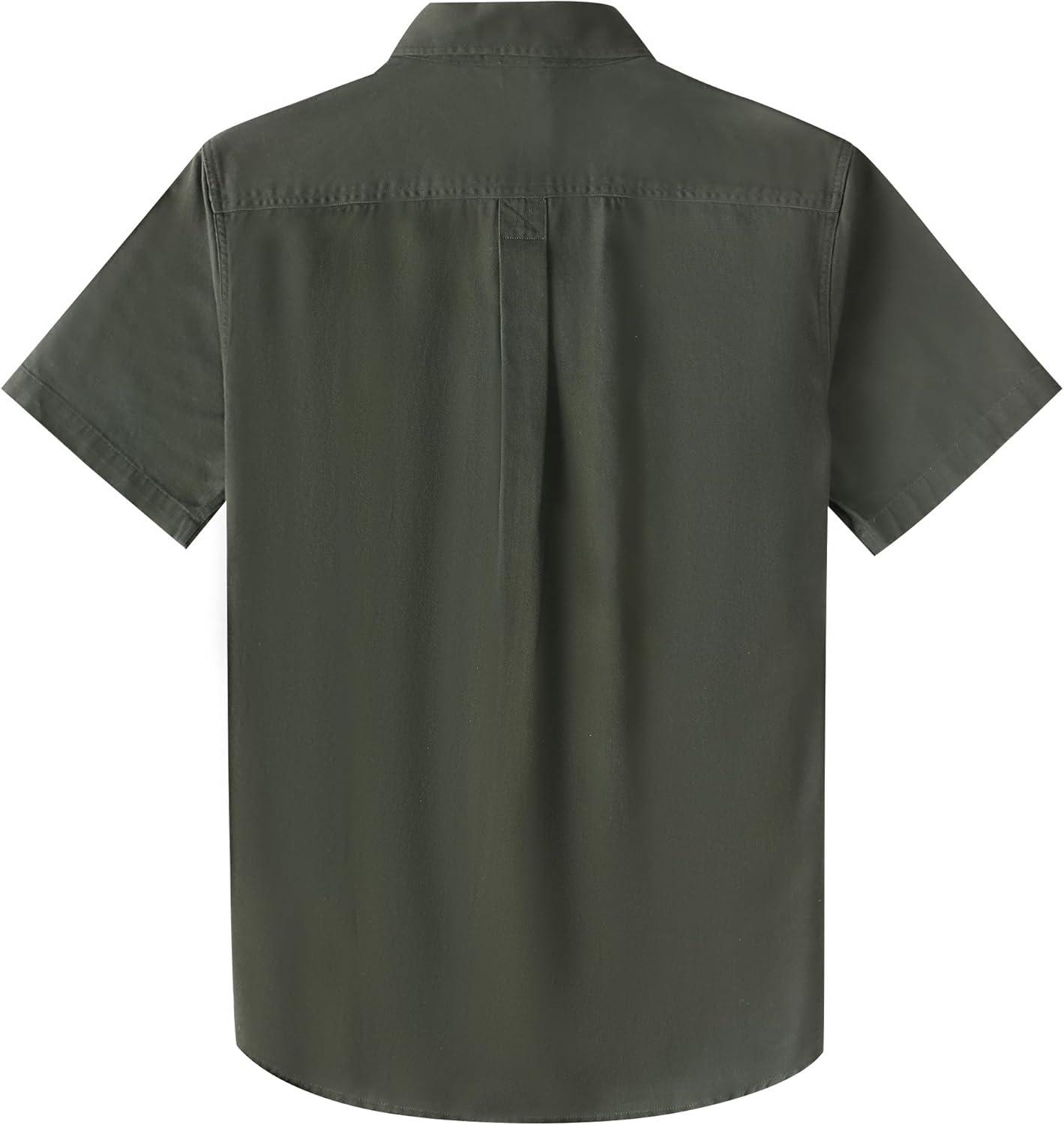 image:imageDubinik Mens Short Sleeve Button Down Shirts 2 Pocket Casual Vintage Cotton Button up Comfortable Western Heavyweight WorkArmy Green