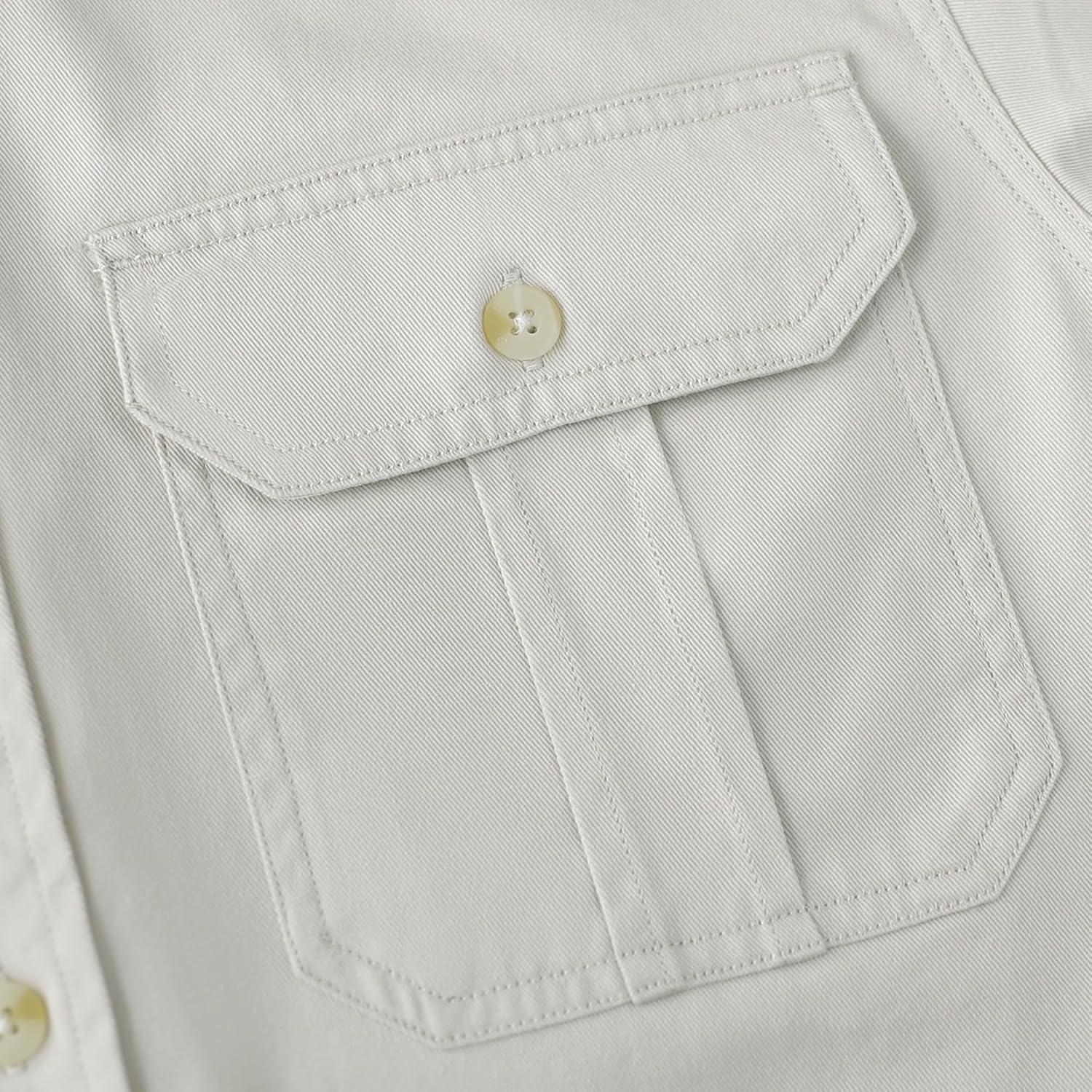 image:imageDubinik Mens Short Sleeve Button Down Shirts 2 Pocket Casual Vintage Cotton Button up Comfortable Western Heavyweight WorkBeige