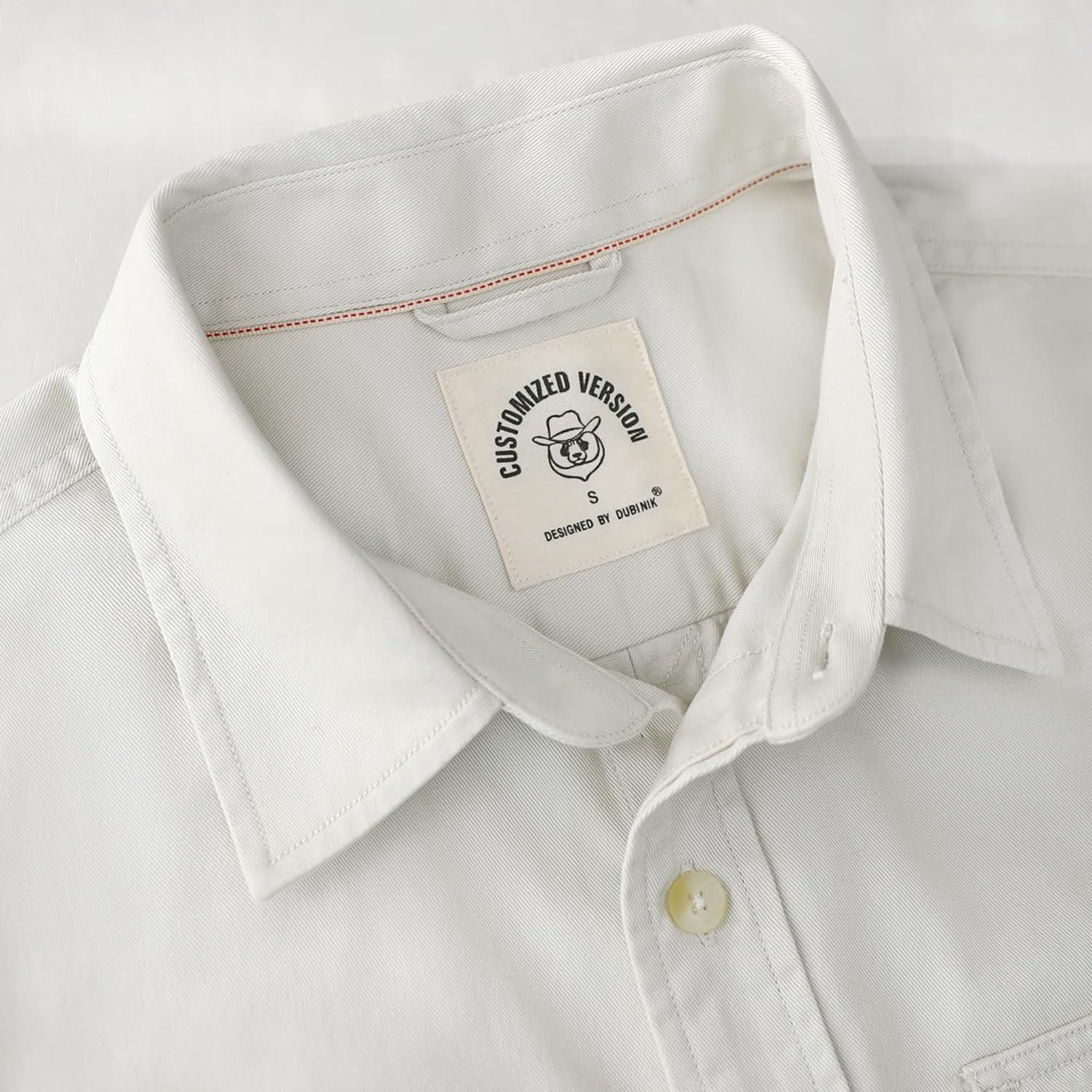 image:imageDubinik Mens Short Sleeve Button Down Shirts 2 Pocket Casual Vintage Cotton Button up Comfortable Western Heavyweight WorkBeige