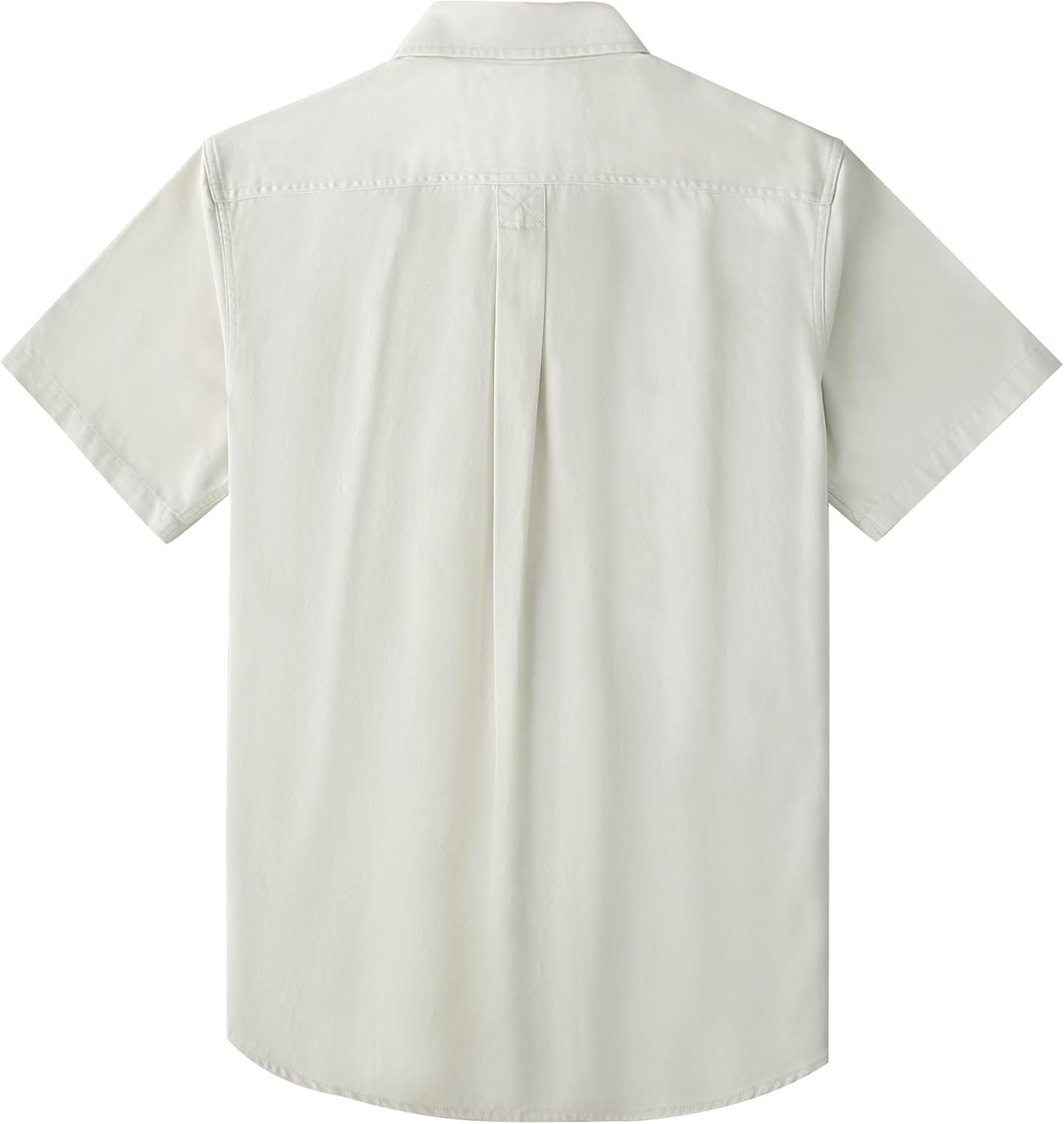 image:imageDubinik Mens Short Sleeve Button Down Shirts 2 Pocket Casual Vintage Cotton Button up Comfortable Western Heavyweight WorkBeige