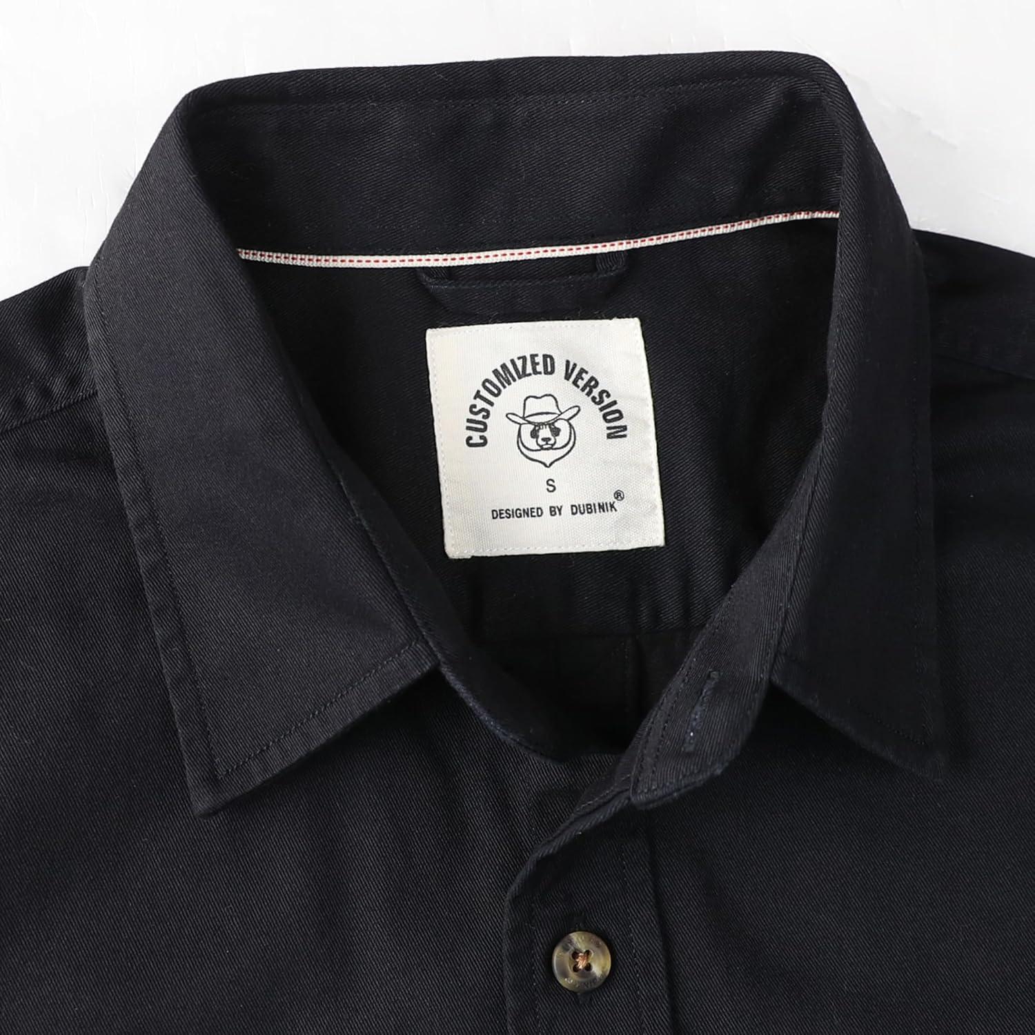 image:imageDubinik Mens Short Sleeve Button Down Shirts 2 Pocket Casual Vintage Cotton Button up Comfortable Western Heavyweight WorkBlack