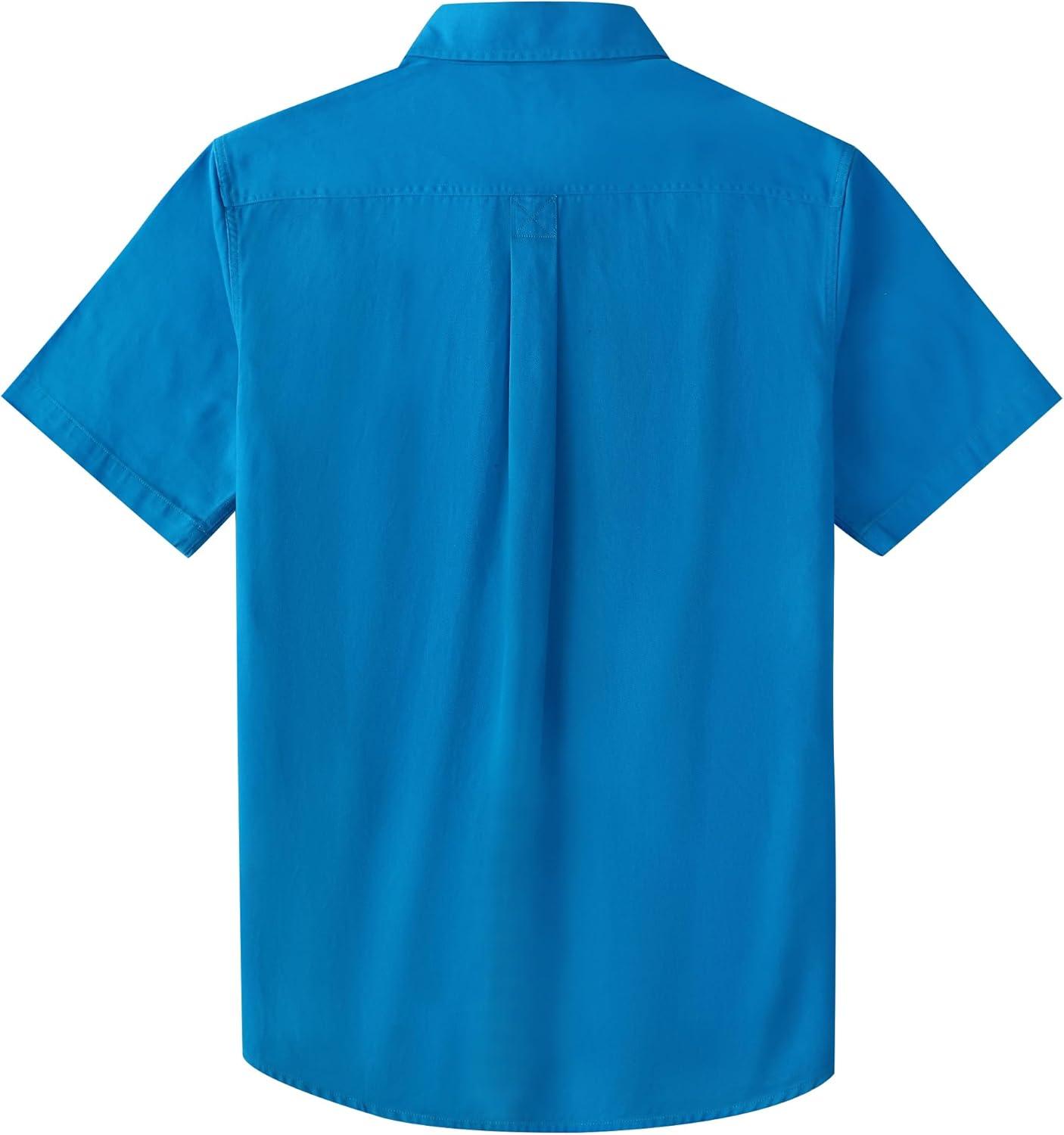 image:imageDubinik Mens Short Sleeve Button Down Shirts 2 Pocket Casual Vintage Cotton Button up Comfortable Western Heavyweight WorkBlue