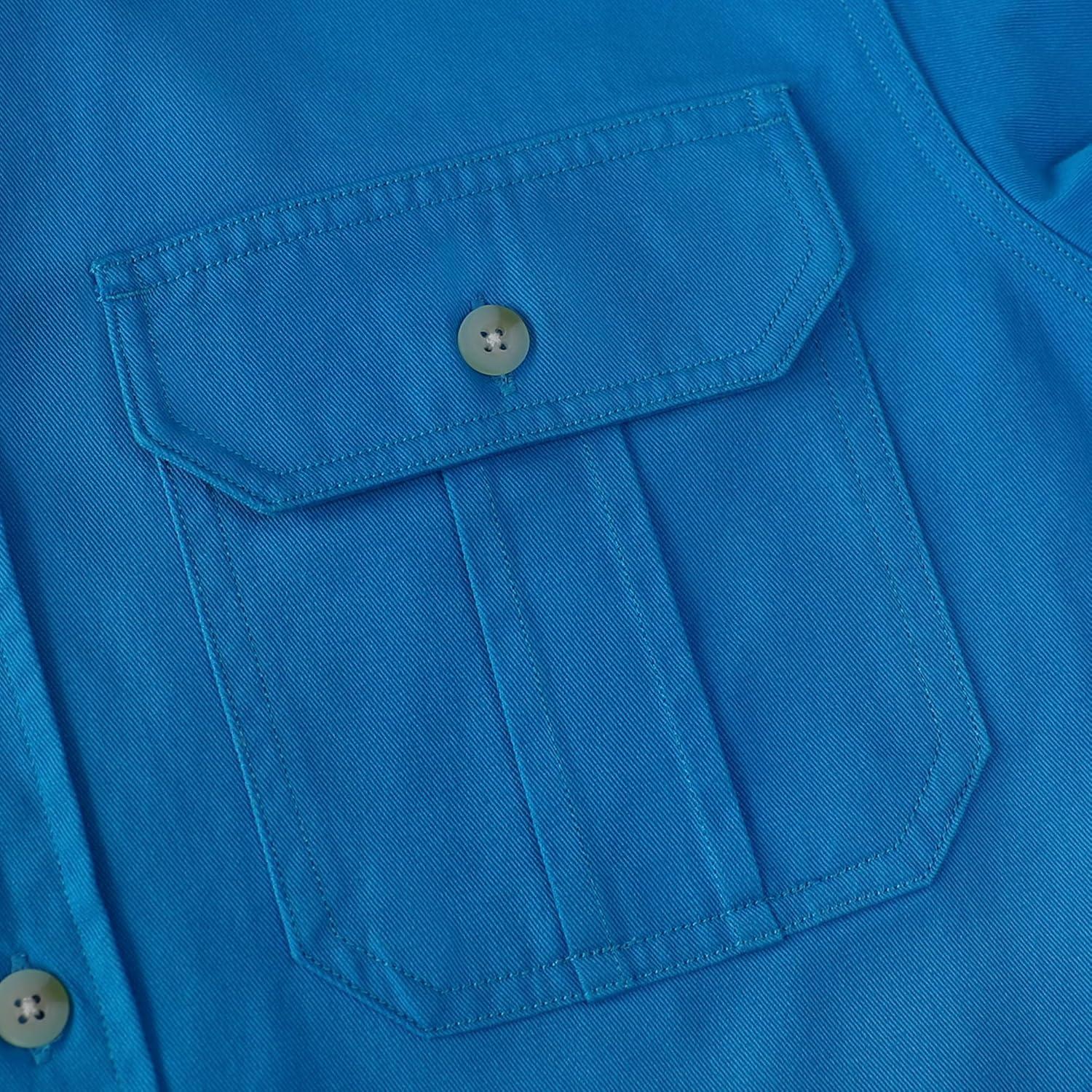 image:imageDubinik Mens Short Sleeve Button Down Shirts 2 Pocket Casual Vintage Cotton Button up Comfortable Western Heavyweight WorkBlue