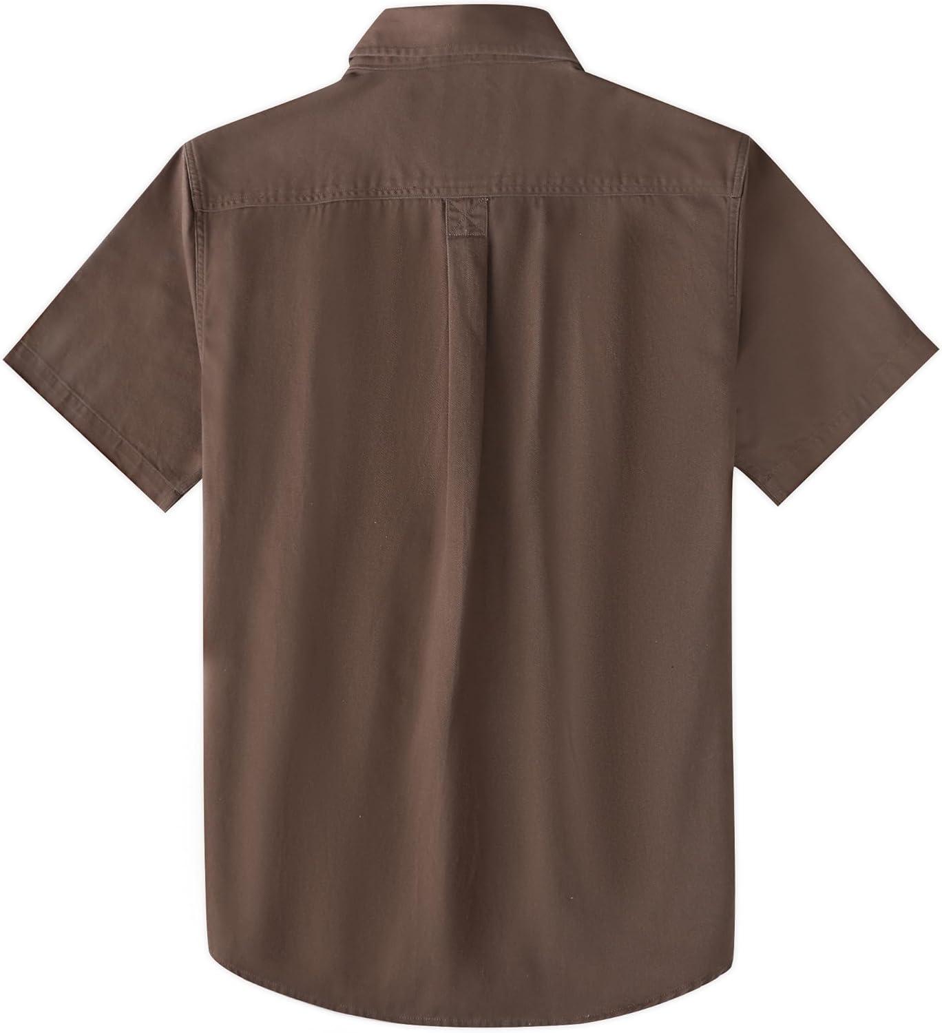 image:imageDubinik Mens Short Sleeve Button Down Shirts 2 Pocket Casual Vintage Cotton Button up Comfortable Western Heavyweight WorkBrown