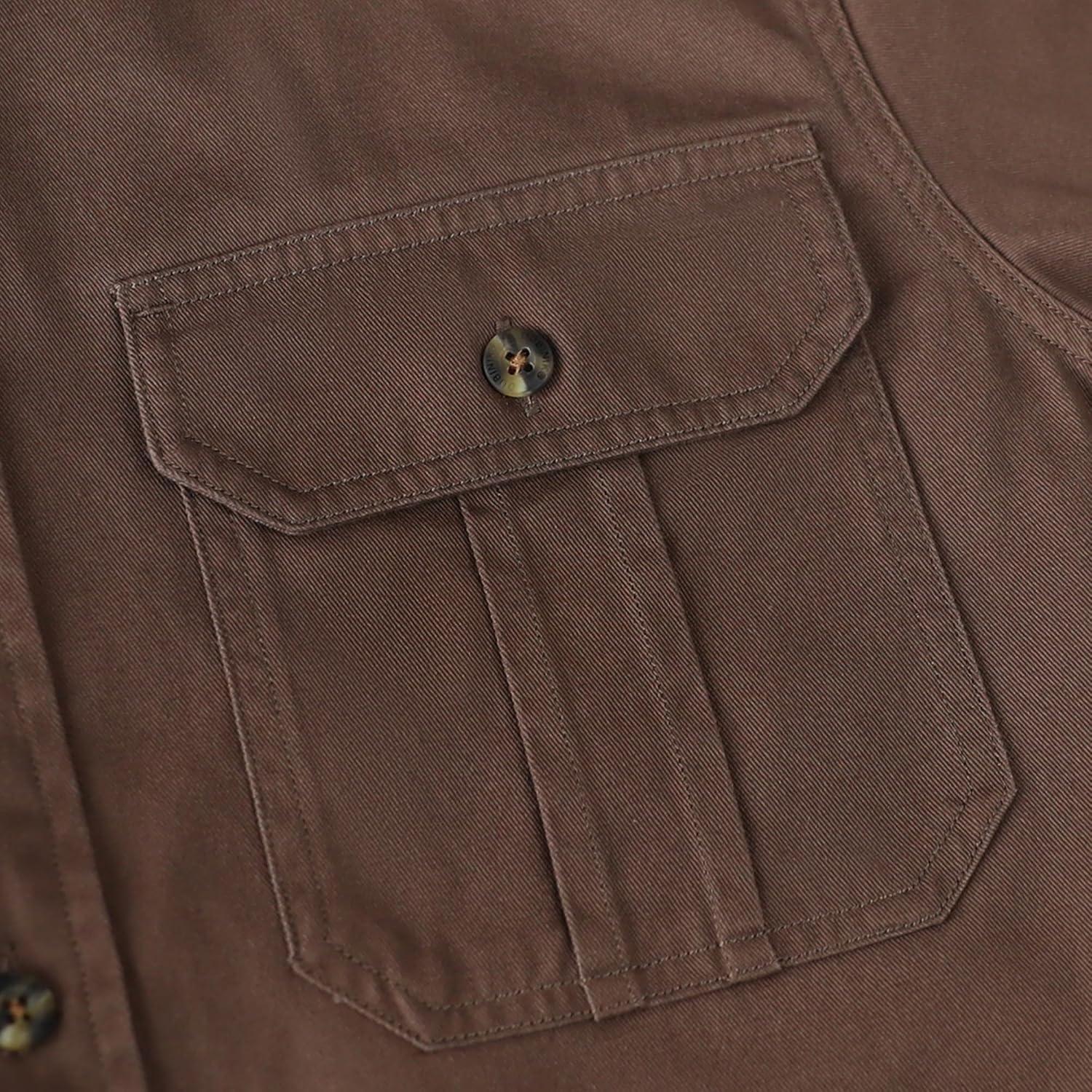 image:imageDubinik Mens Short Sleeve Button Down Shirts 2 Pocket Casual Vintage Cotton Button up Comfortable Western Heavyweight WorkBrown