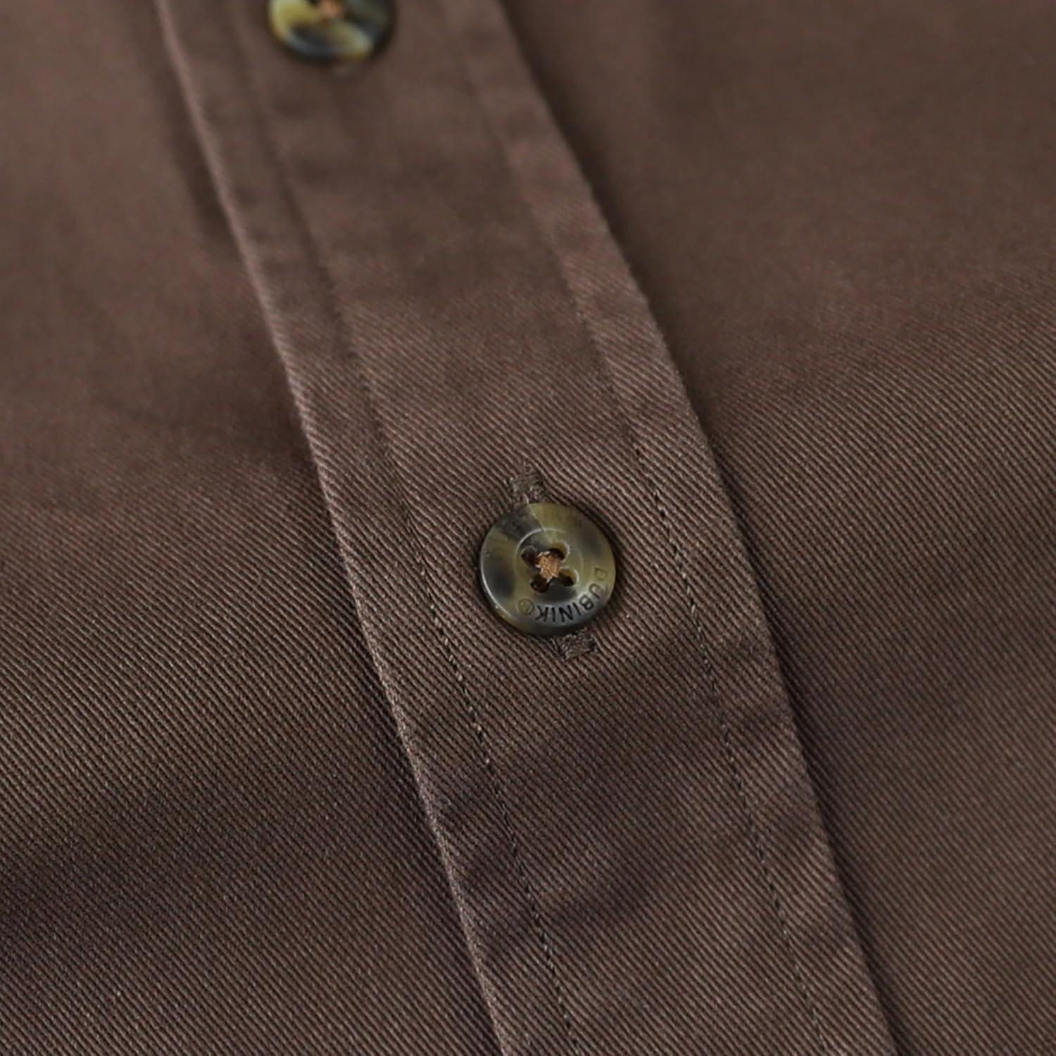 image:imageDubinik Mens Short Sleeve Button Down Shirts 2 Pocket Casual Vintage Cotton Button up Comfortable Western Heavyweight WorkBrown