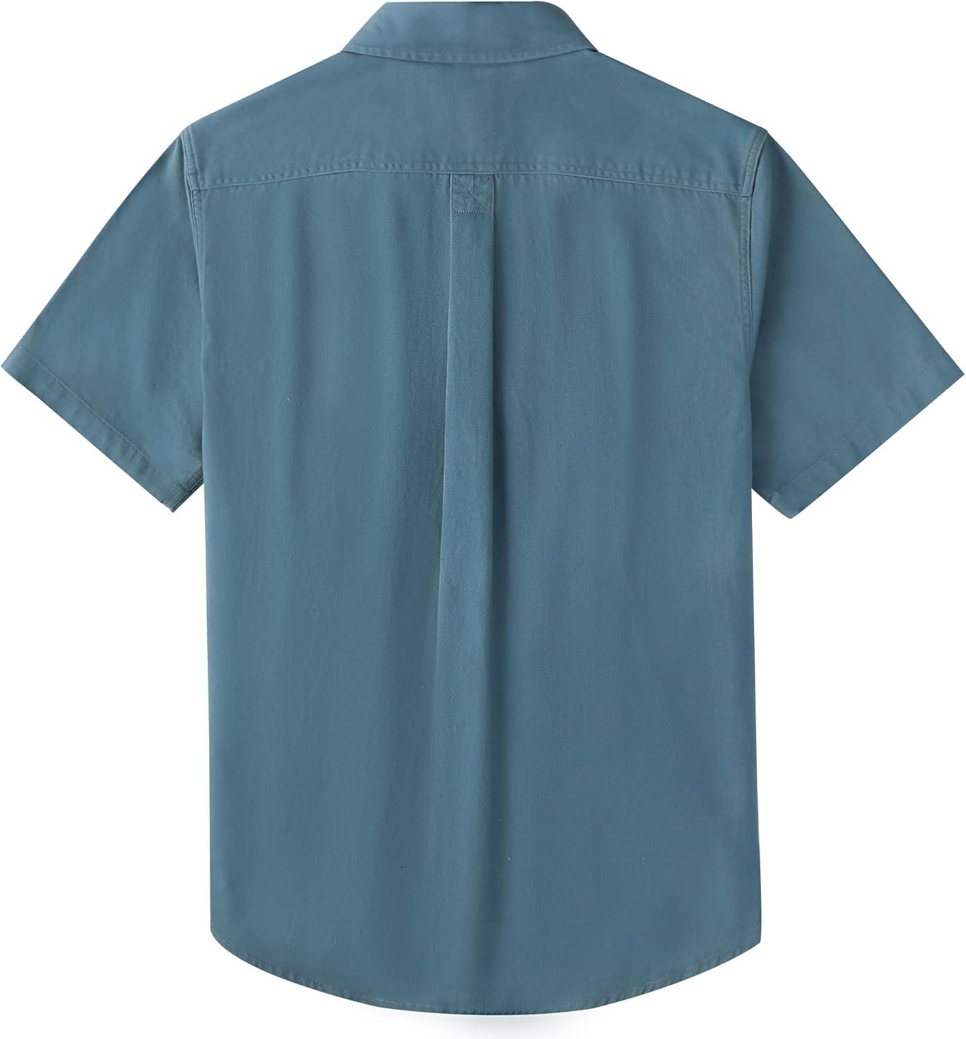 image:imageDubinik Mens Short Sleeve Button Down Shirts 2 Pocket Casual Vintage Cotton Button up Comfortable Western Heavyweight WorkGray Blue