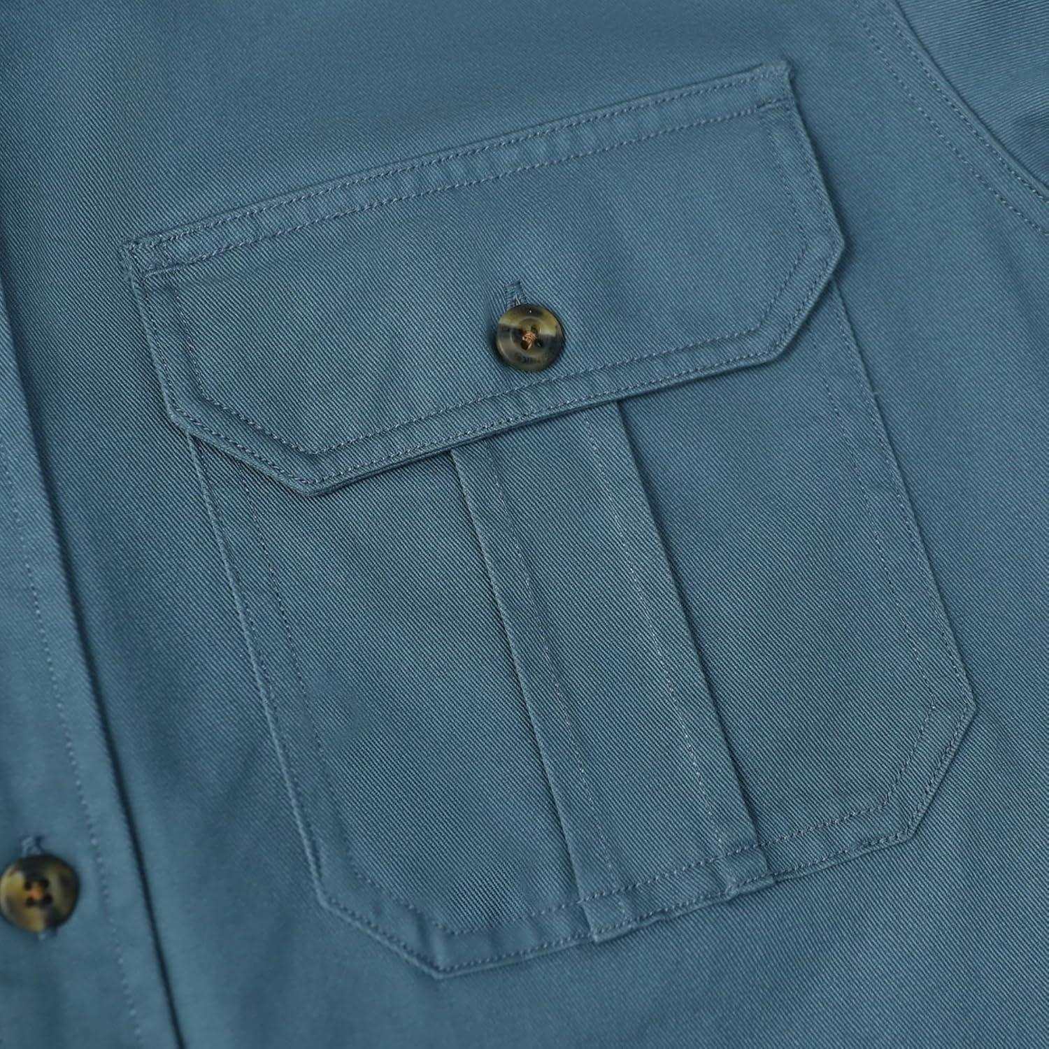 image:imageDubinik Mens Short Sleeve Button Down Shirts 2 Pocket Casual Vintage Cotton Button up Comfortable Western Heavyweight WorkGray Blue