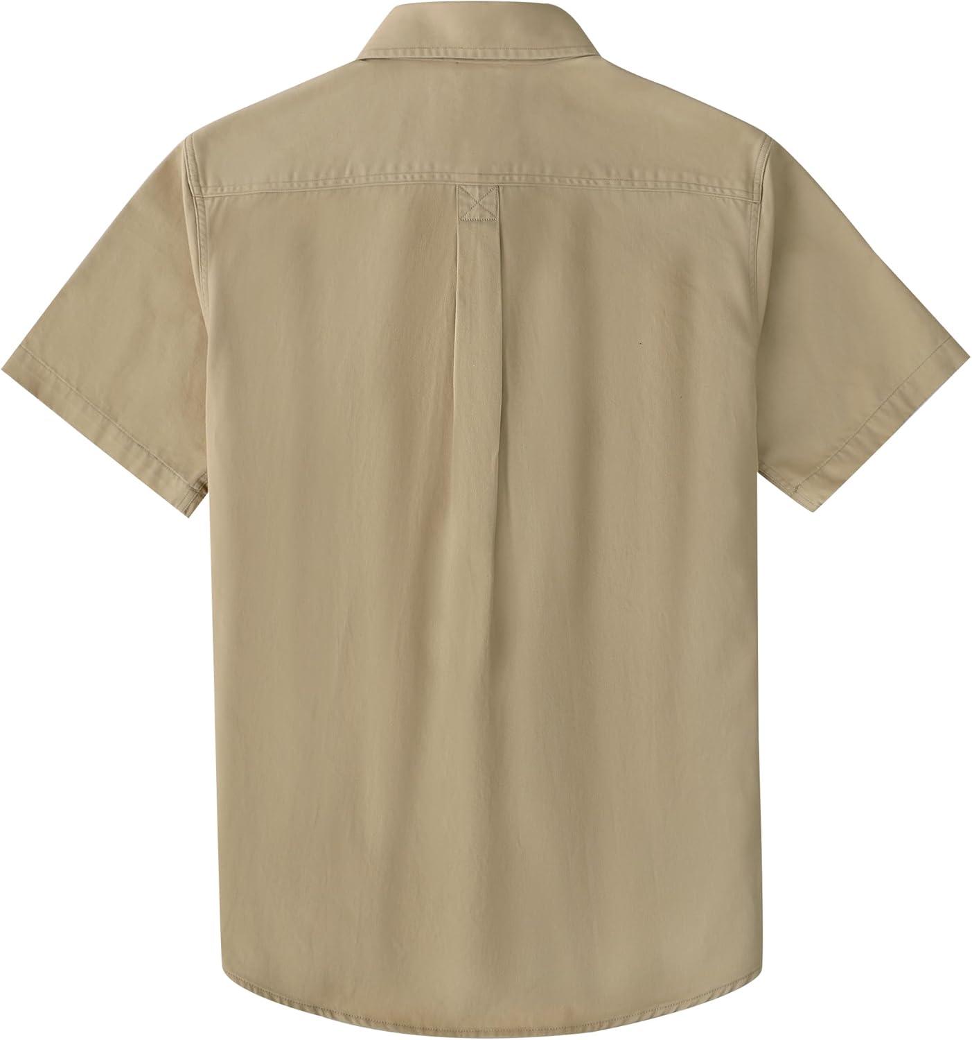 image:imageDubinik Mens Short Sleeve Button Down Shirts 2 Pocket Casual Vintage Cotton Button up Comfortable Western Heavyweight WorkKhaki