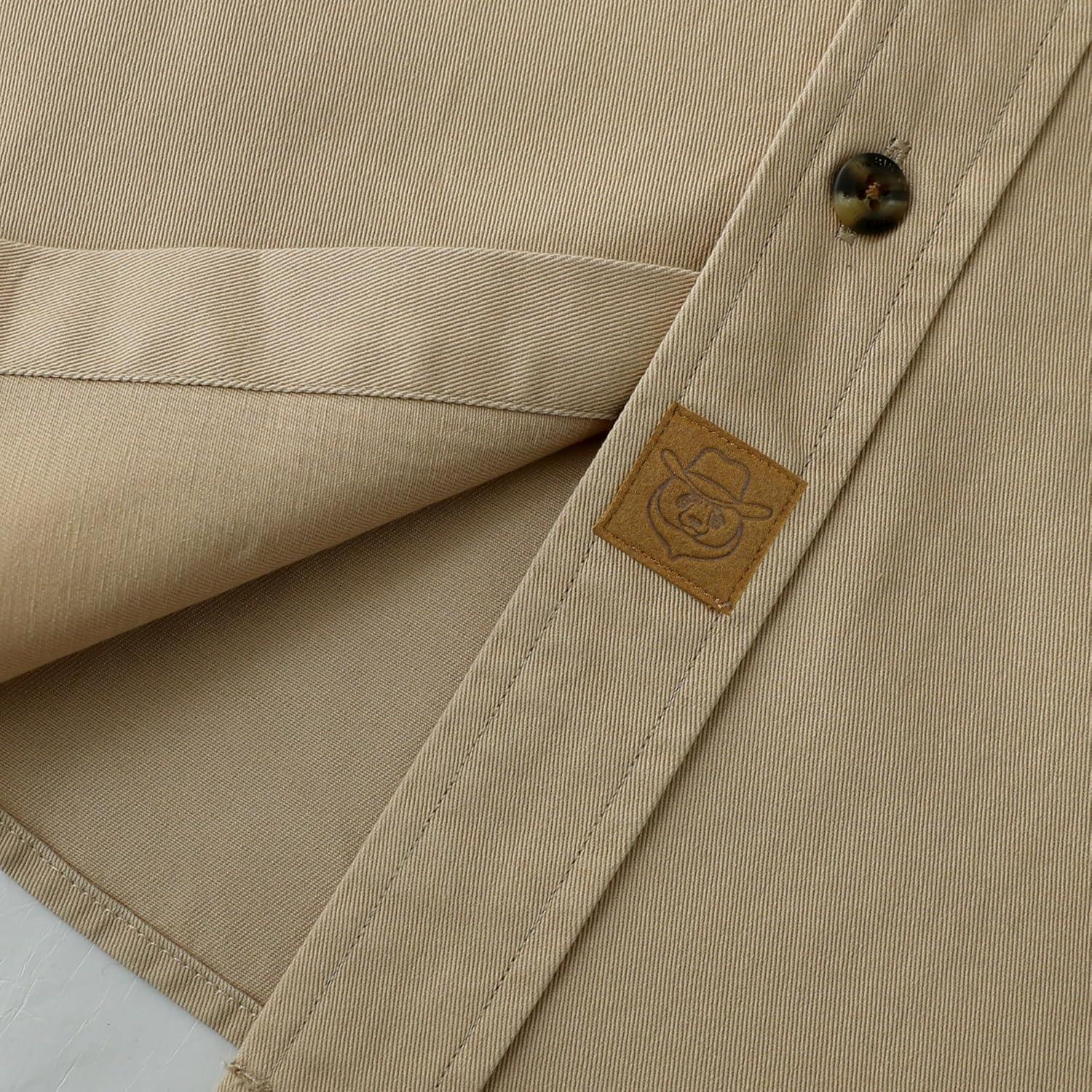 image:imageDubinik Mens Short Sleeve Button Down Shirts 2 Pocket Casual Vintage Cotton Button up Comfortable Western Heavyweight WorkKhaki