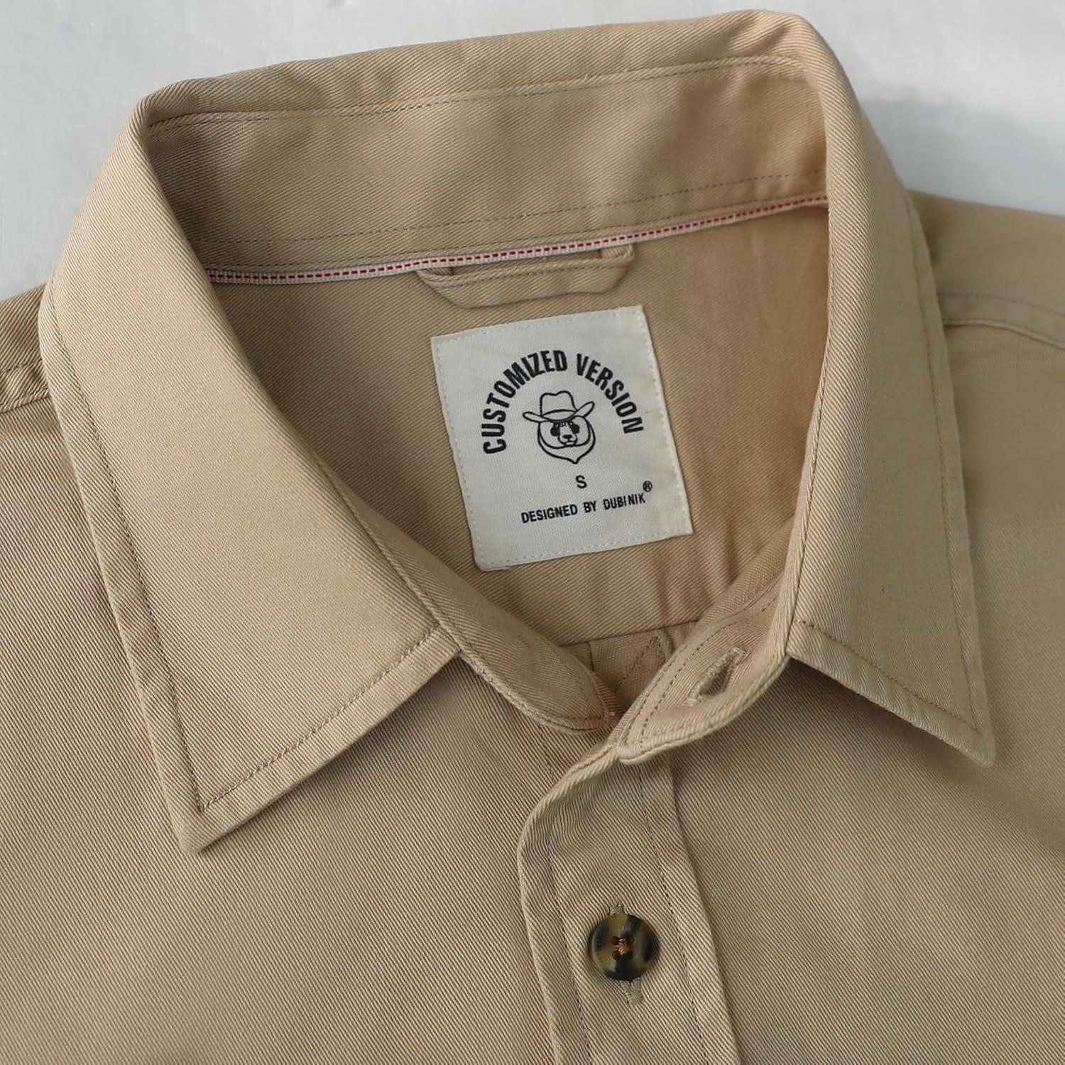 image:imageDubinik Mens Short Sleeve Button Down Shirts 2 Pocket Casual Vintage Cotton Button up Comfortable Western Heavyweight WorkKhaki