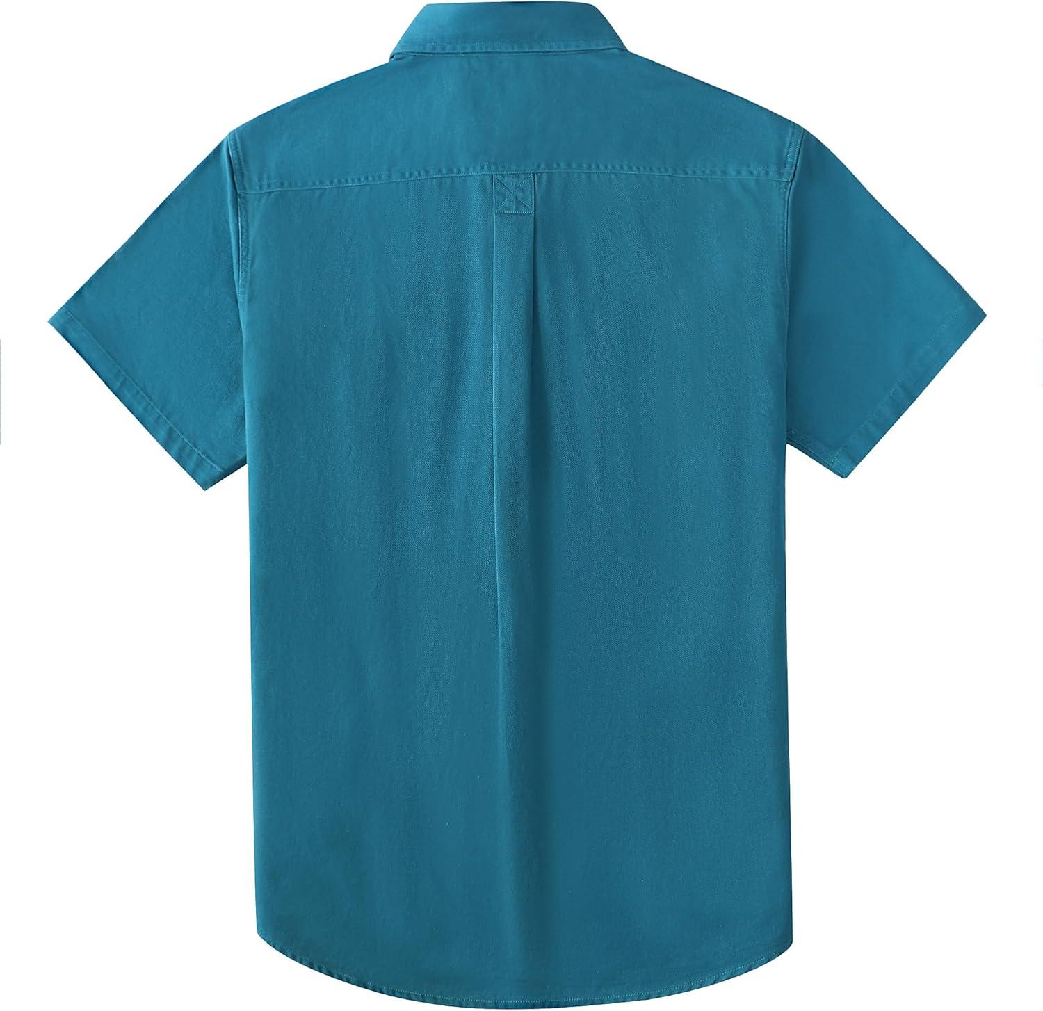 image:imageDubinik Mens Short Sleeve Button Down Shirts 2 Pocket Casual Vintage Cotton Button up Comfortable Western Heavyweight WorkLight Navy