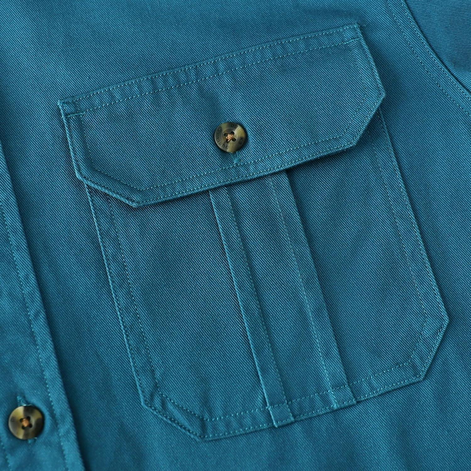 image:imageDubinik Mens Short Sleeve Button Down Shirts 2 Pocket Casual Vintage Cotton Button up Comfortable Western Heavyweight WorkLight Navy