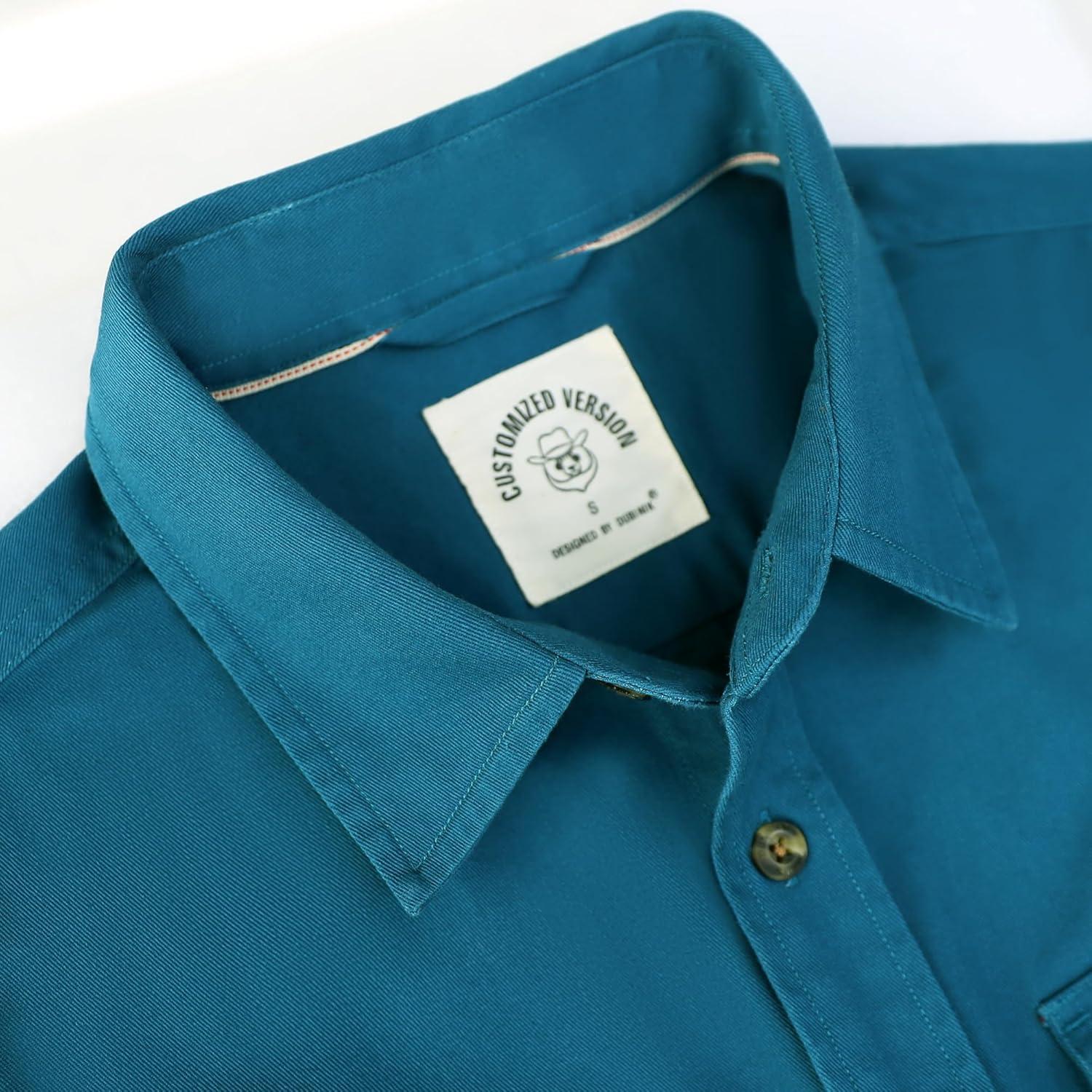 image:imageDubinik Mens Short Sleeve Button Down Shirts 2 Pocket Casual Vintage Cotton Button up Comfortable Western Heavyweight WorkLight Navy