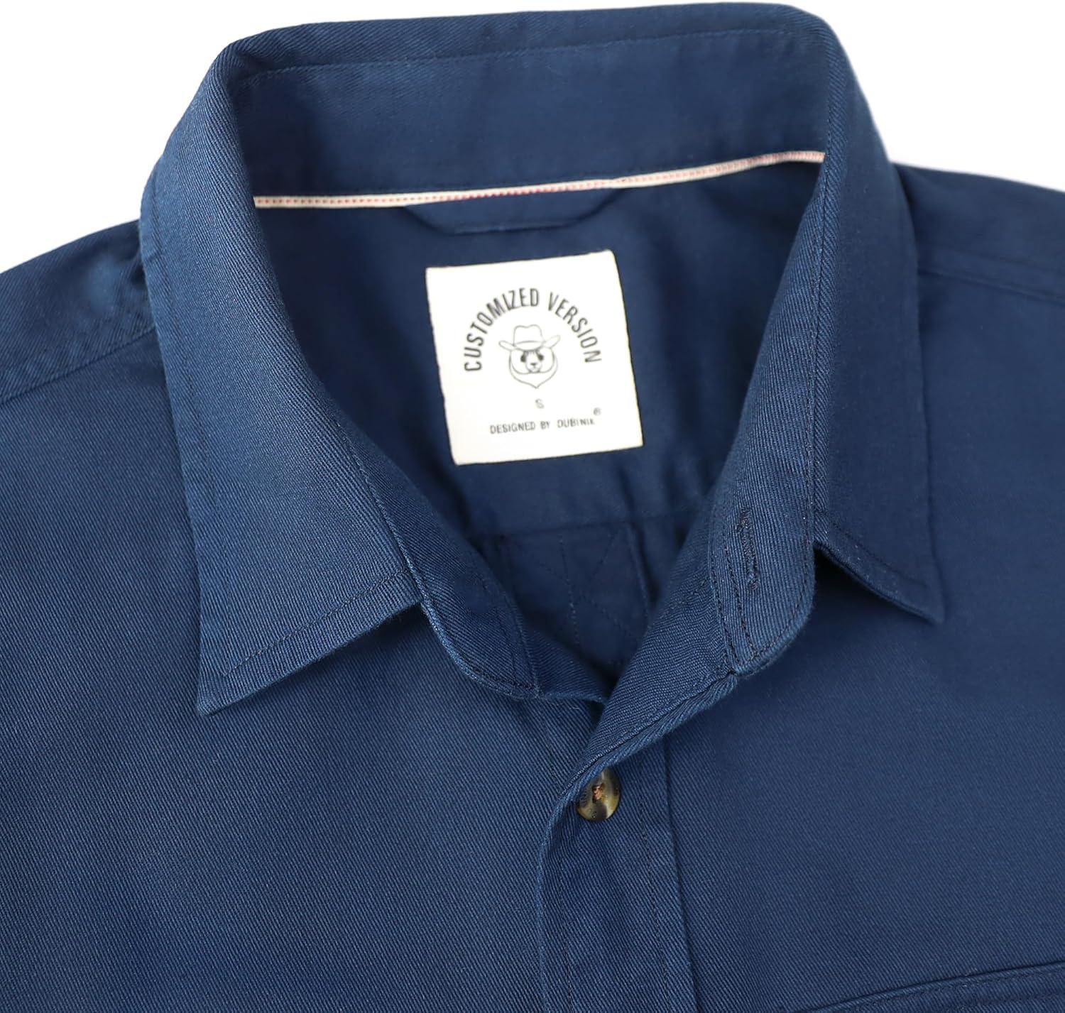 image:imageDubinik Mens Short Sleeve Button Down Shirts 2 Pocket Casual Vintage Cotton Button up Comfortable Western Heavyweight WorkNavy Blue