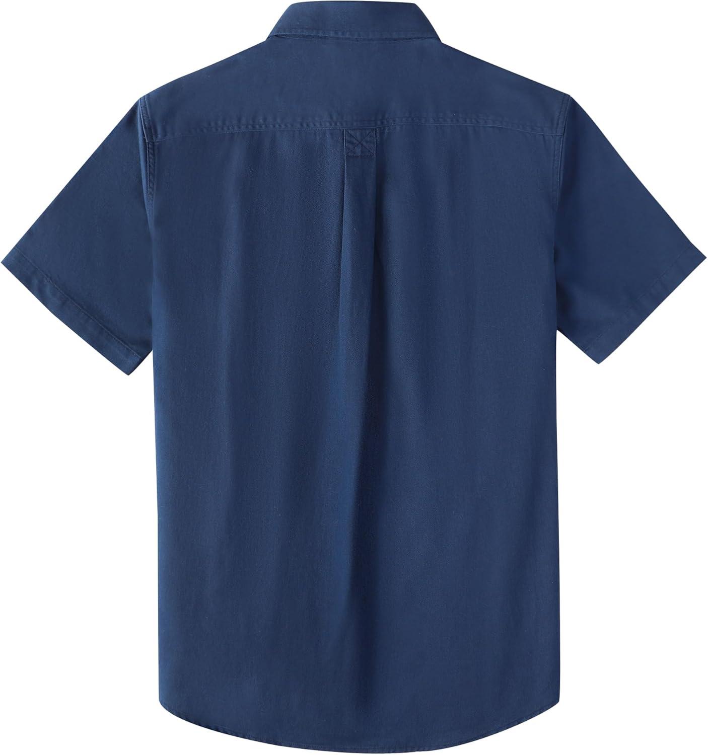 image:imageDubinik Mens Short Sleeve Button Down Shirts 2 Pocket Casual Vintage Cotton Button up Comfortable Western Heavyweight WorkNavy Blue