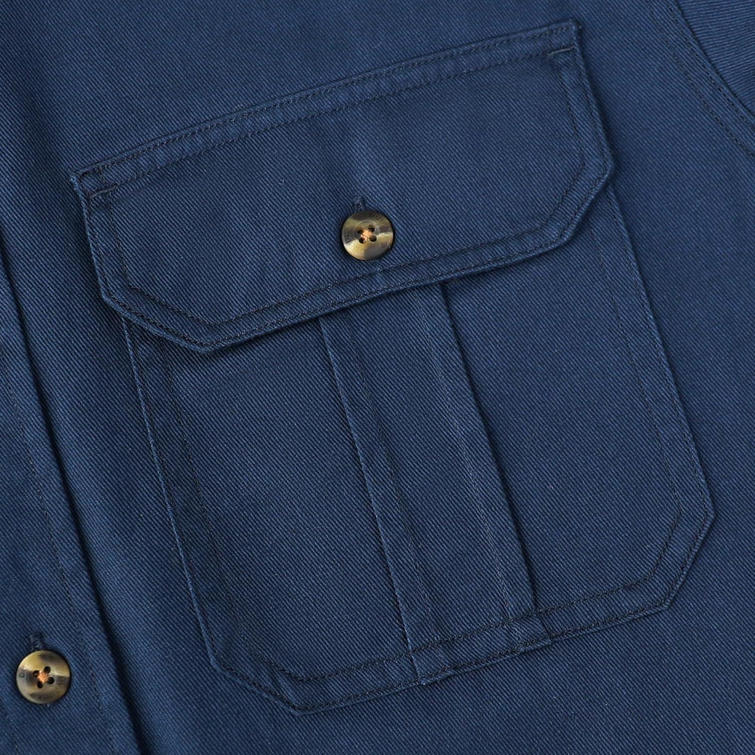 image:imageDubinik Mens Short Sleeve Button Down Shirts 2 Pocket Casual Vintage Cotton Button up Comfortable Western Heavyweight WorkNavy Blue